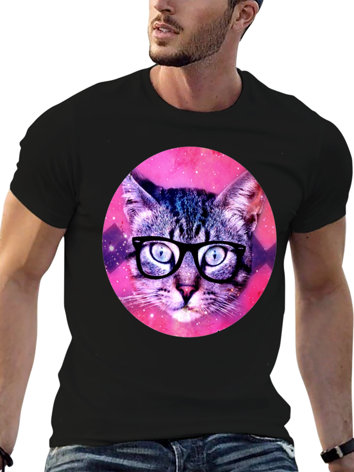 Black Galaxy Cat T-Shirt - Hipster Style Tee view 6