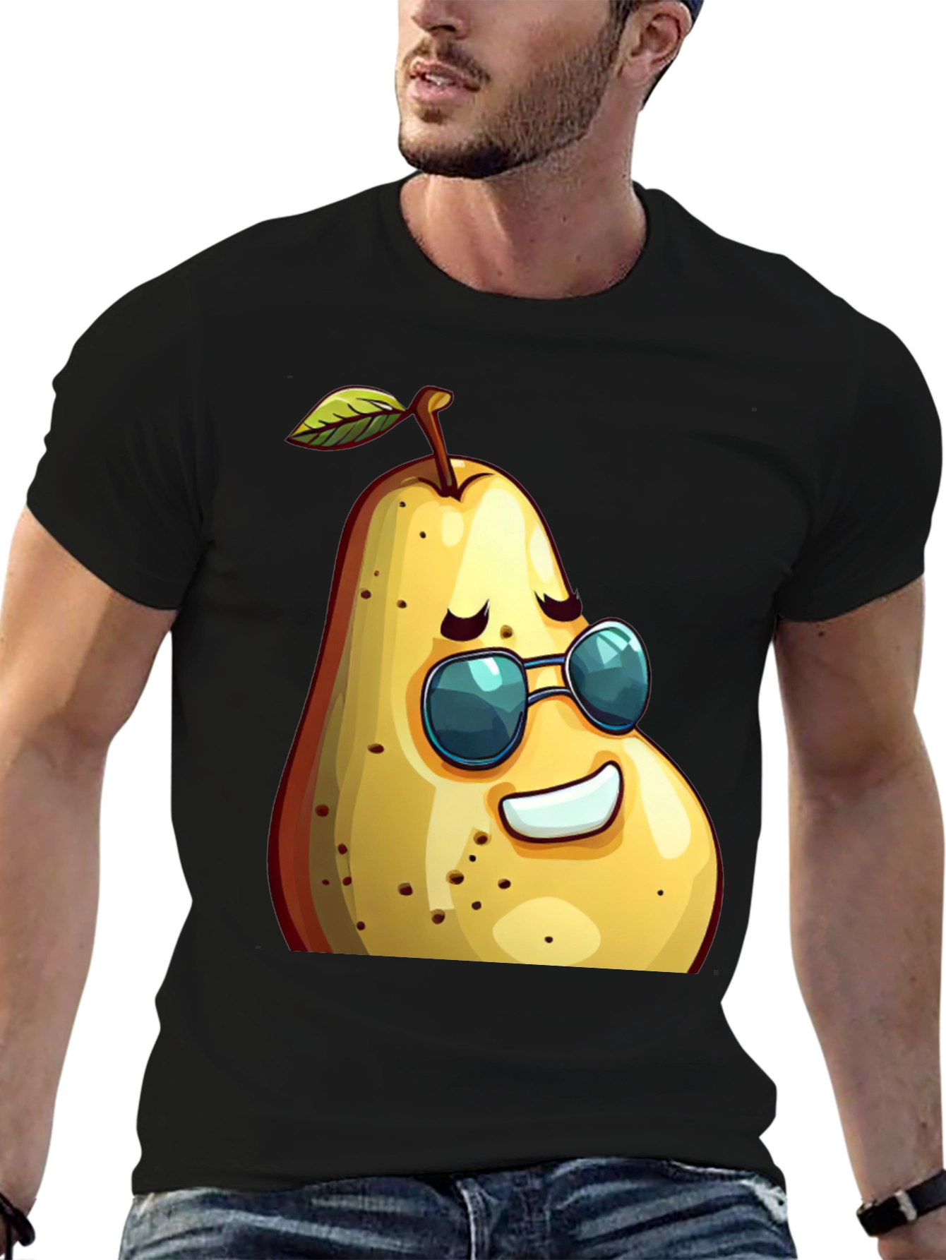 Black Cool Pear Graphic Tee - Unisex Black T-Shirt view 6