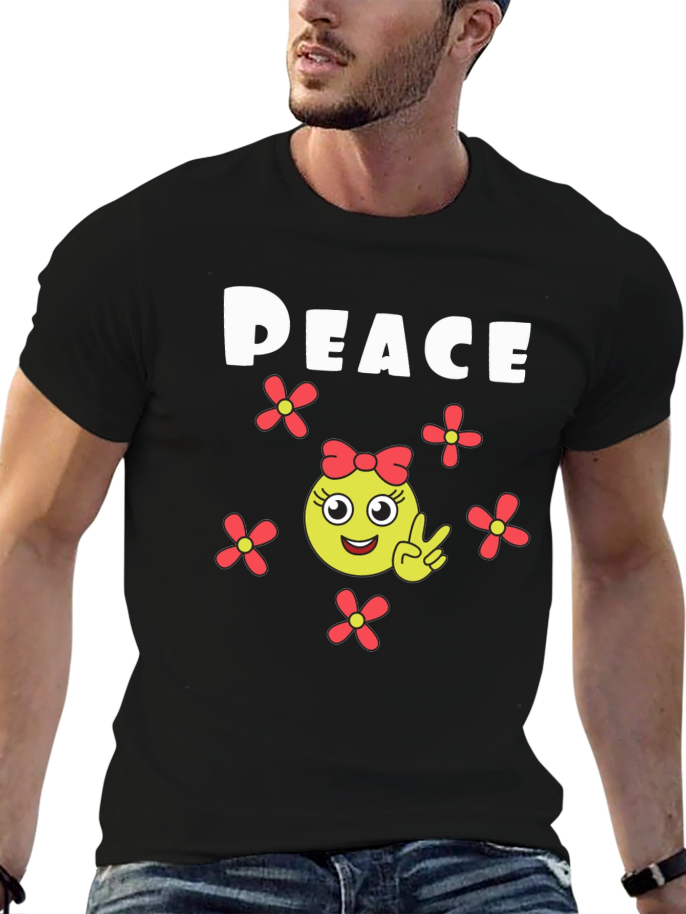 Black Peace Sign Emoji T-Shirt - Black Cotton view 6