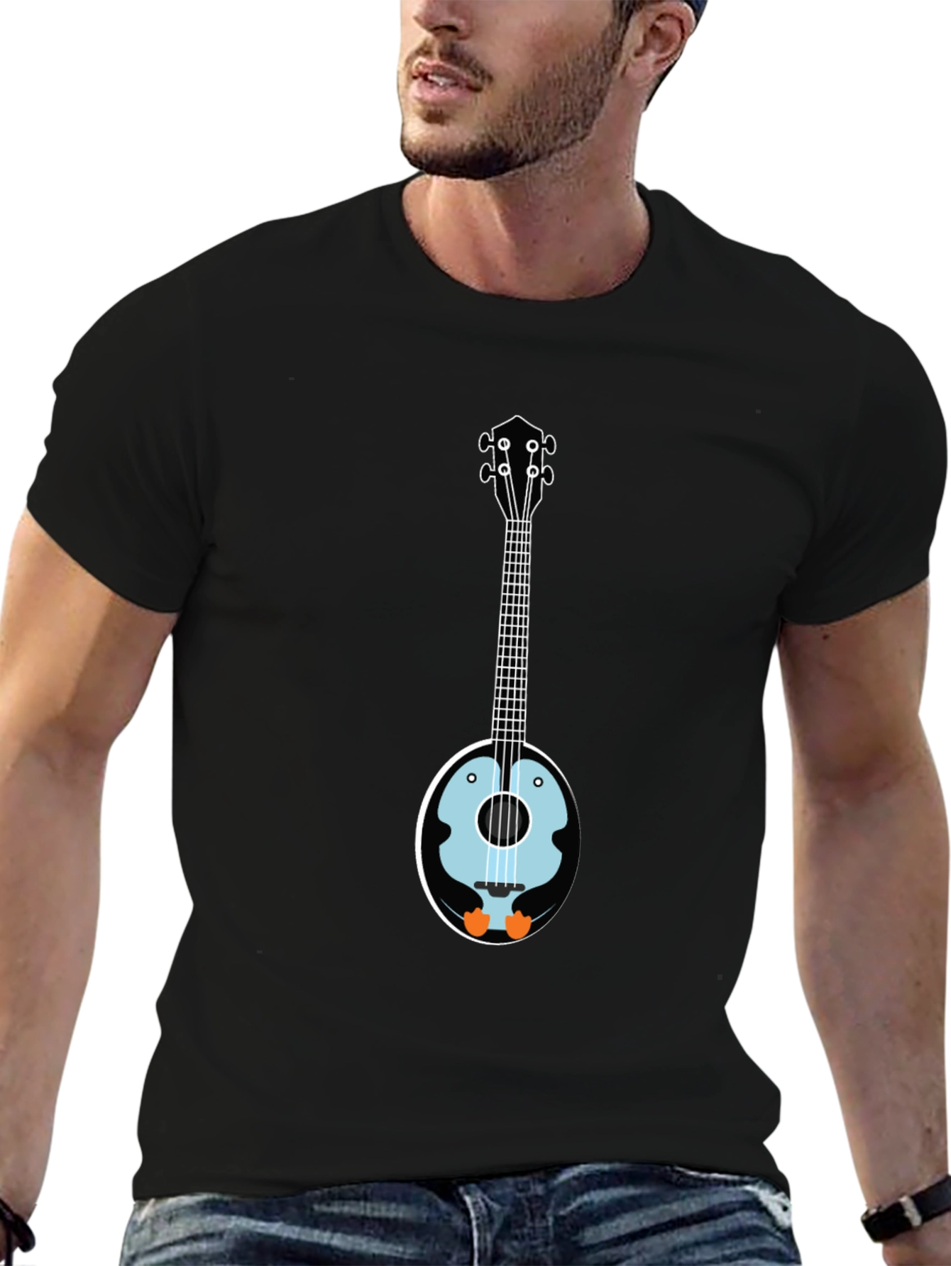Black Penguin Banjo T-Shirt - Novelty Graphic Tee view 6