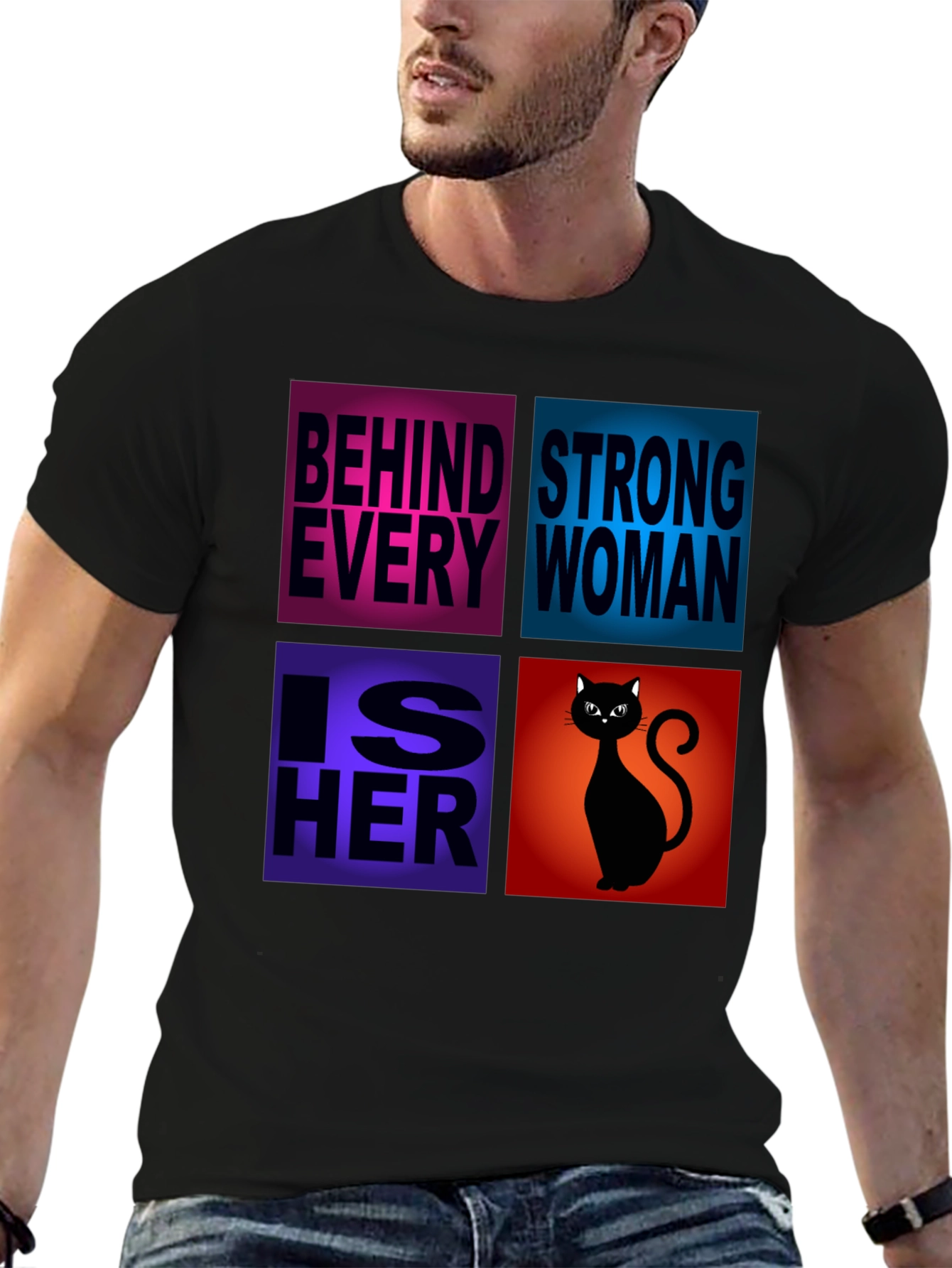 Black Behind Every Strong Woman Cat T-Shirt view 6