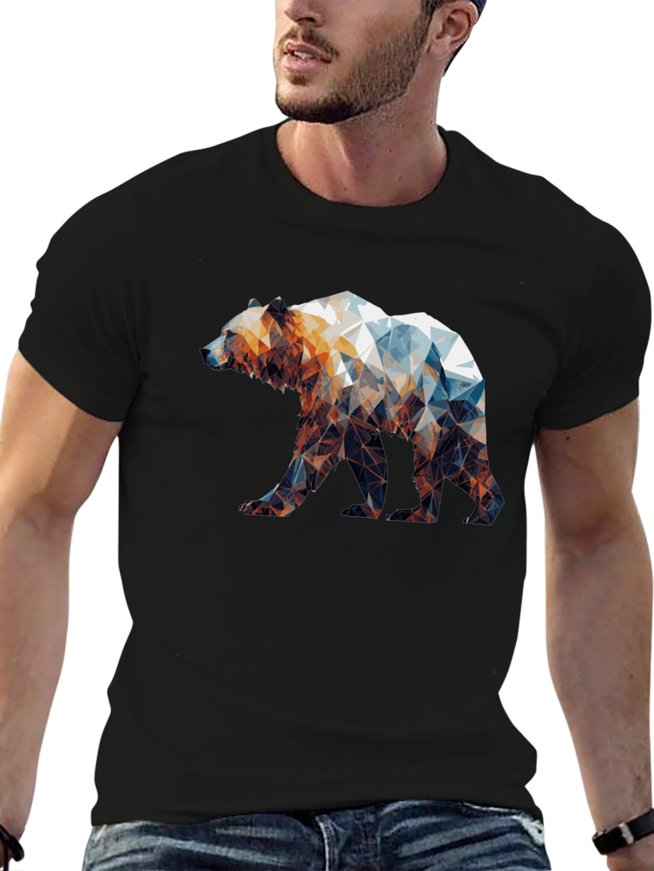Black Geometric Bear Graphic Tee - Black Unisex Shirt view 6