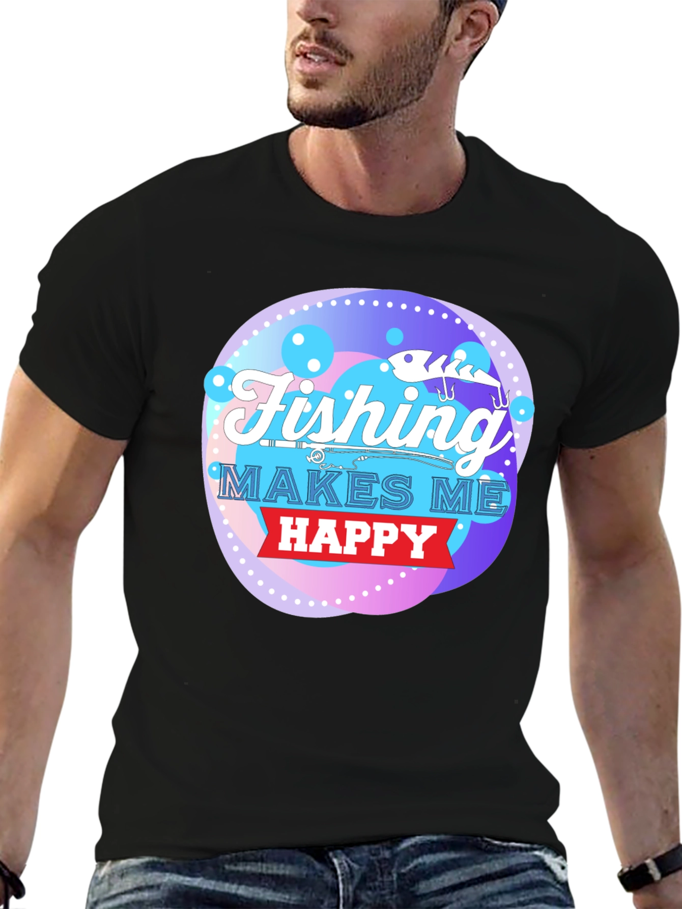 Black Fishing Makes Me Happy Graphic Tee view 6