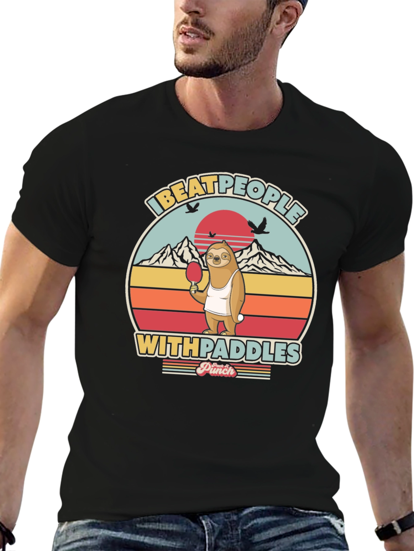 Black Sloth Table Tennis T-Shirt: I Beat People With Paddles view 6