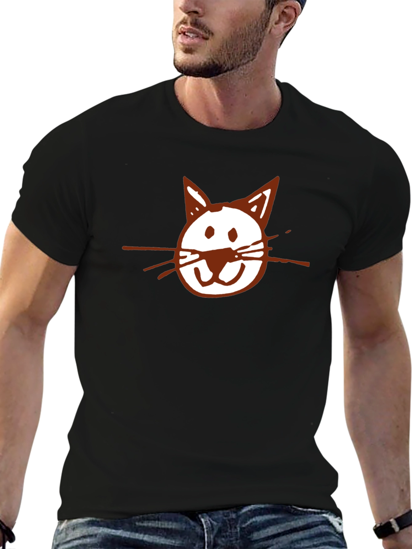 Black Cat Face Graphic T-Shirt - Casual Black Tee view 6