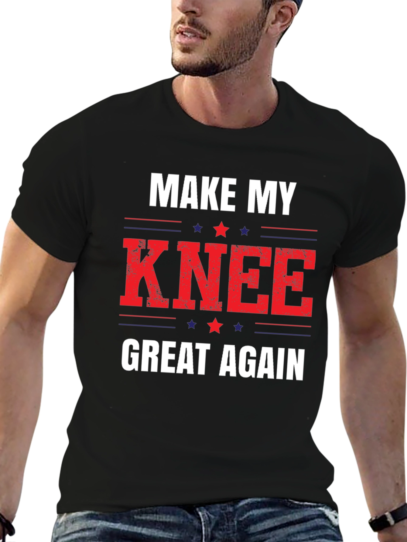 Black Make My Knee Great Again Graphic Tee view 6