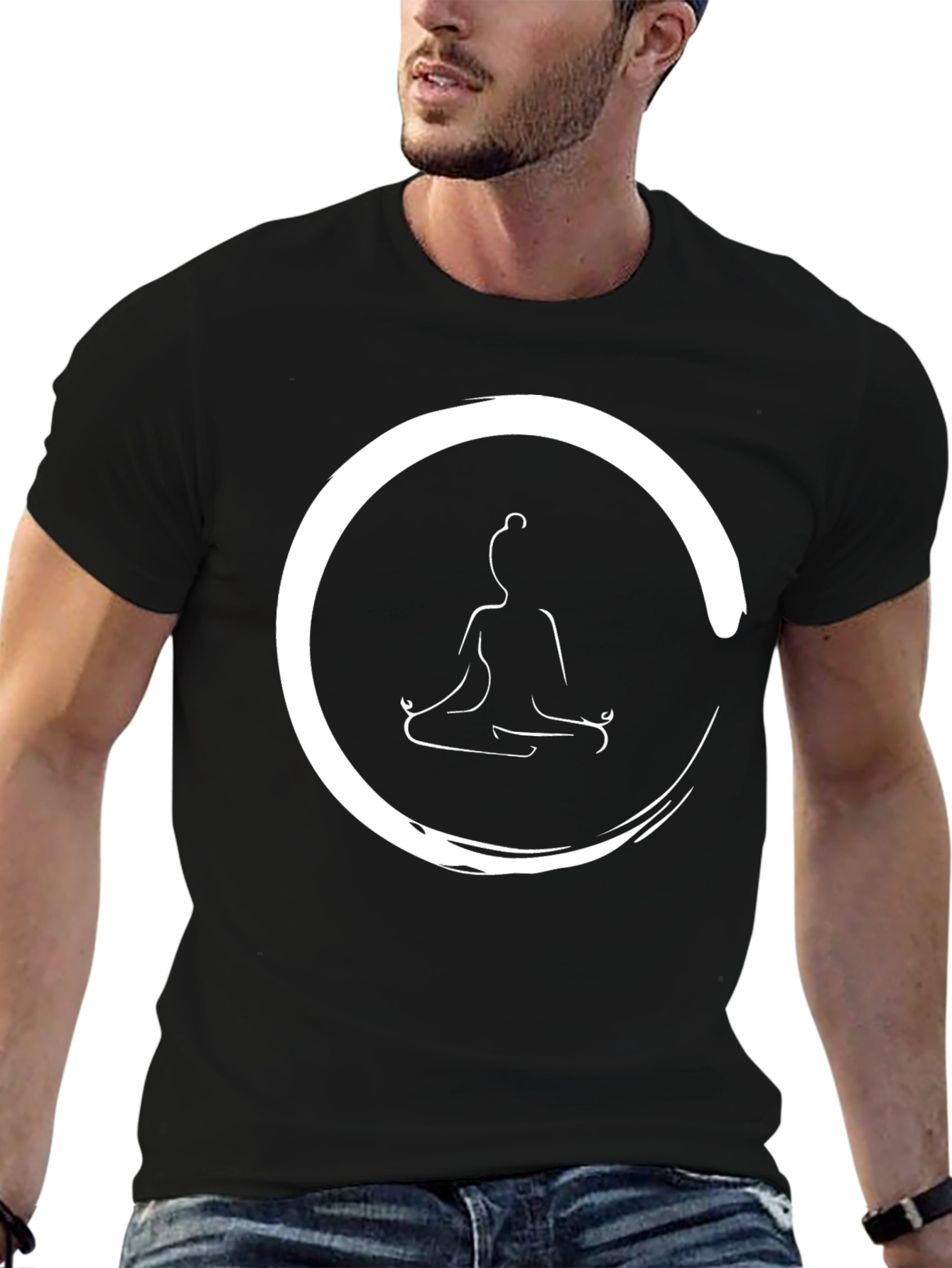 Black Zen Circle Yoga T-Shirt - Meditate in Style view 6