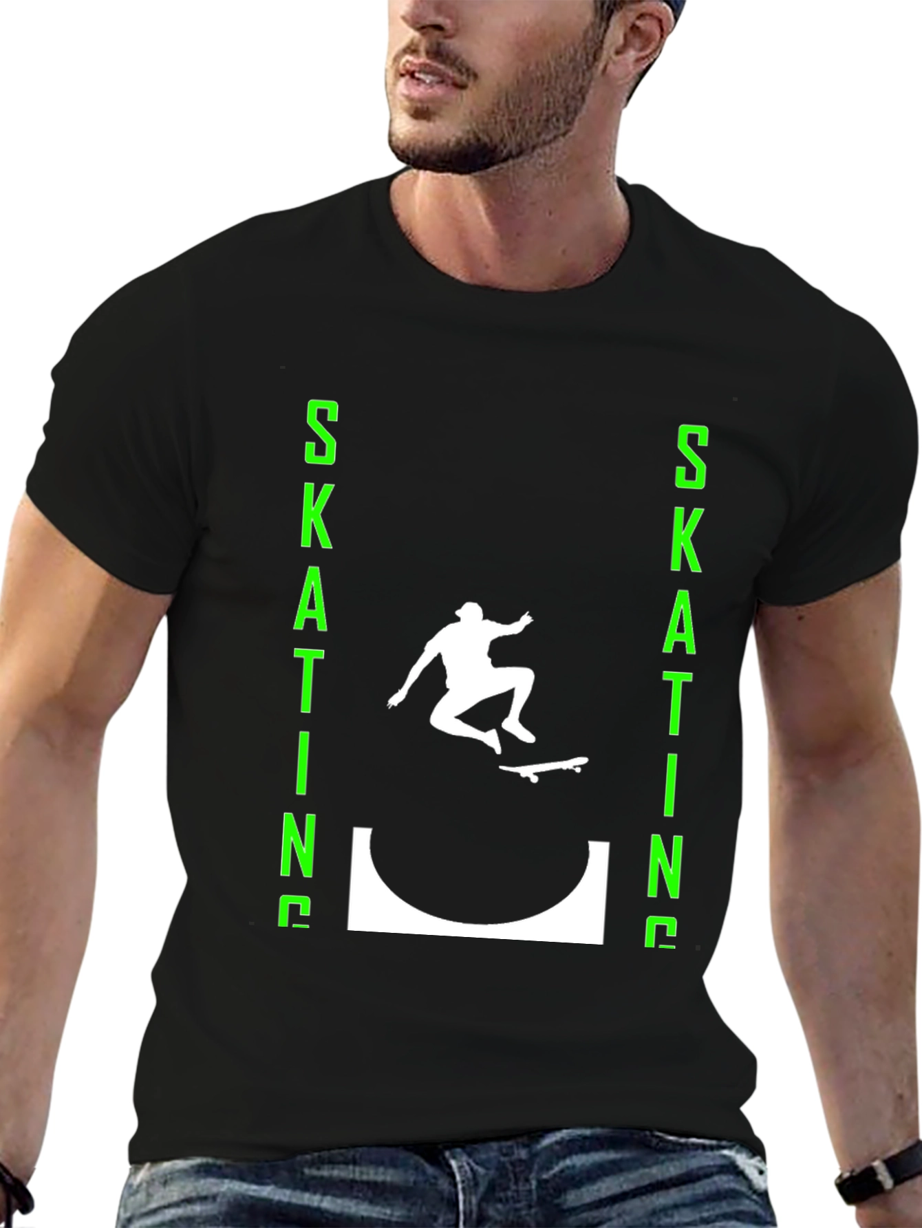 Black Skating T-Shirt - Cool Graphic Design view 6