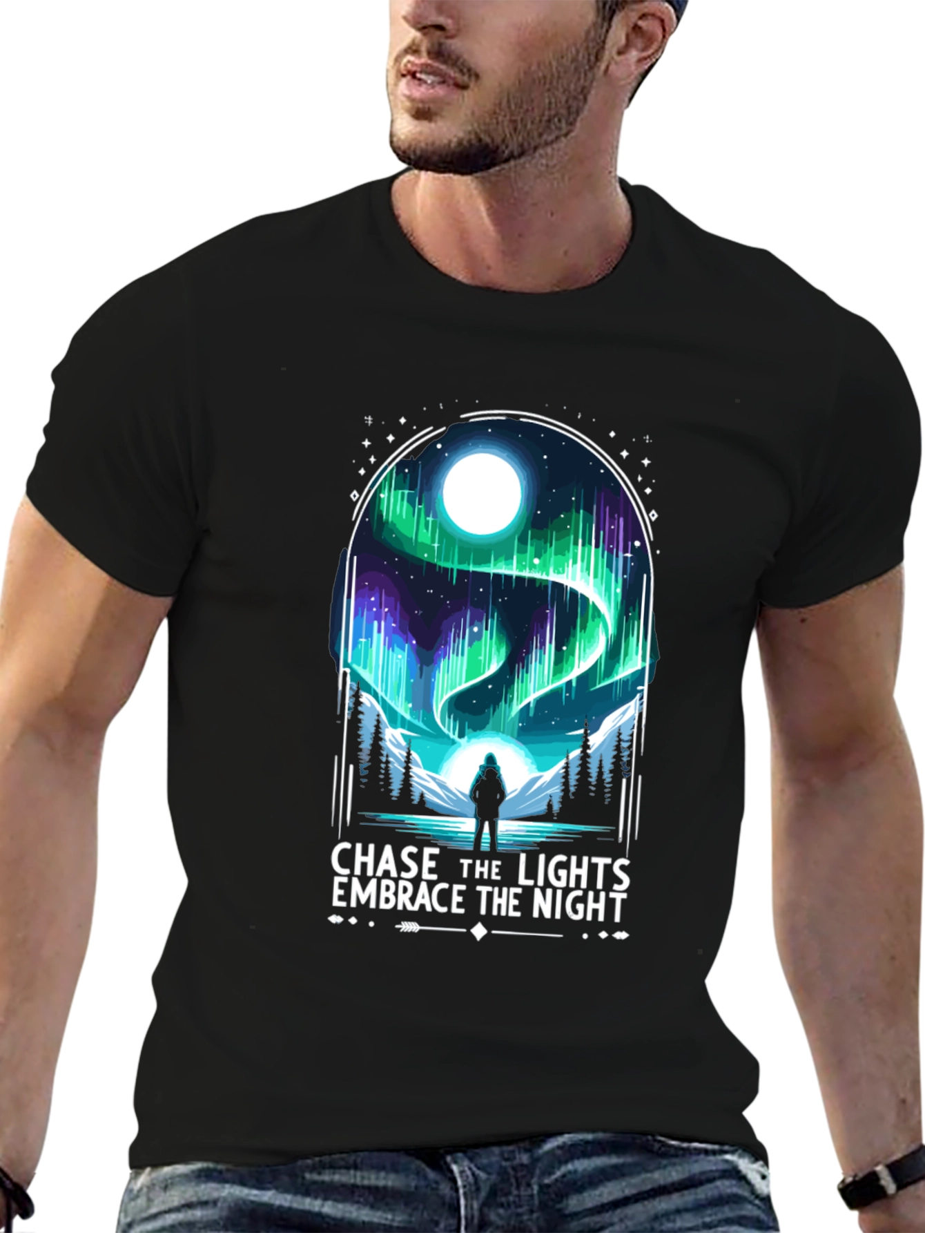 Black Chase the Lights Men's Black T-Shirt view 6