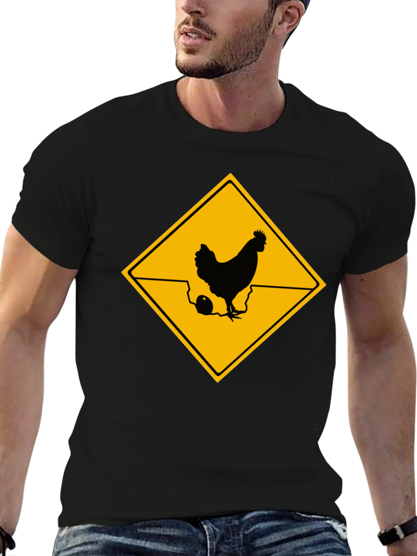 Black Chicken Crossing T-Shirt - Novelty Graphic Tee view 6