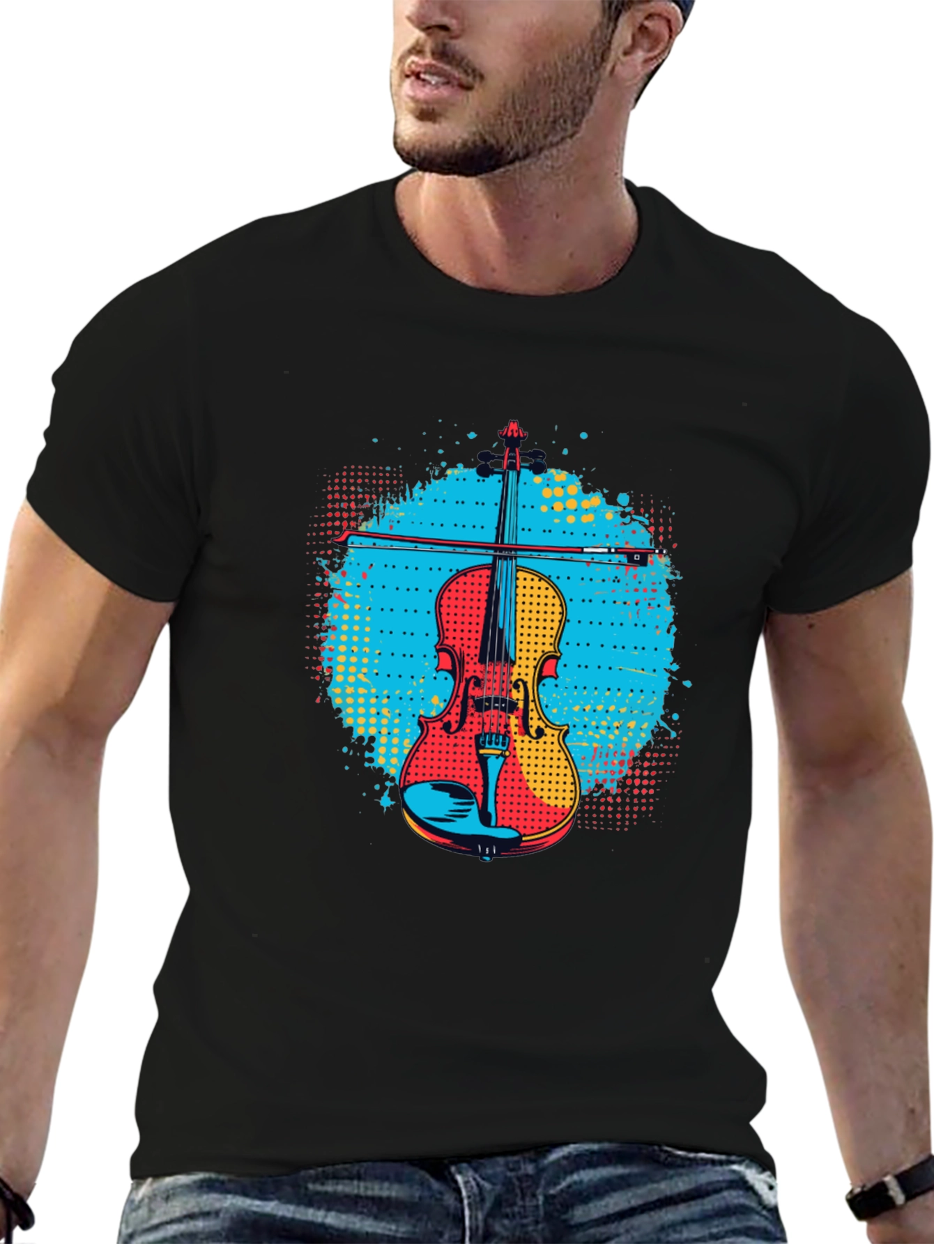 Black Colorful Violin Graphic Tee - Music Lover Shirt view 6