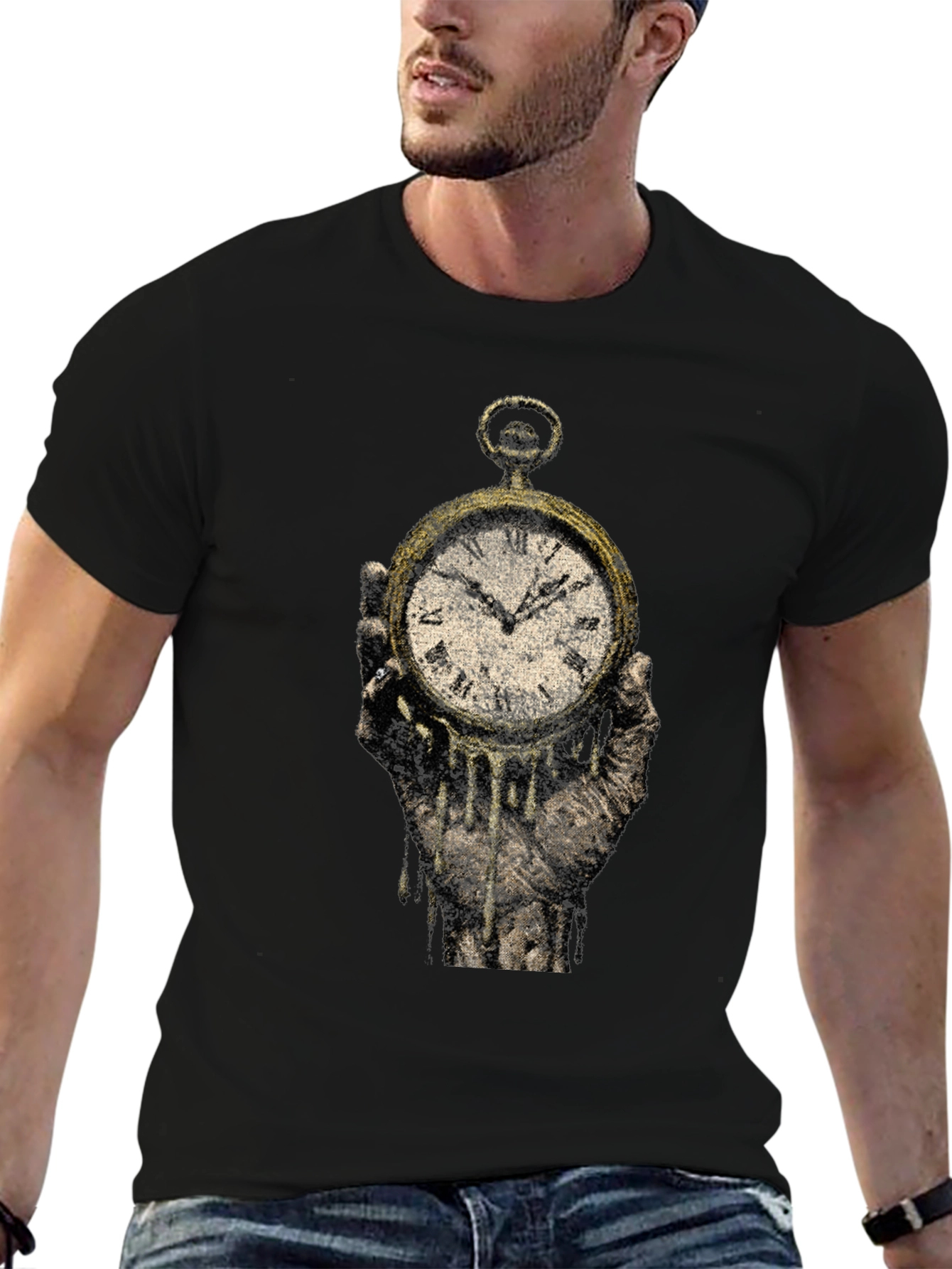 Black Melting Clock Graphic Tee - Time is Fleeting view 6