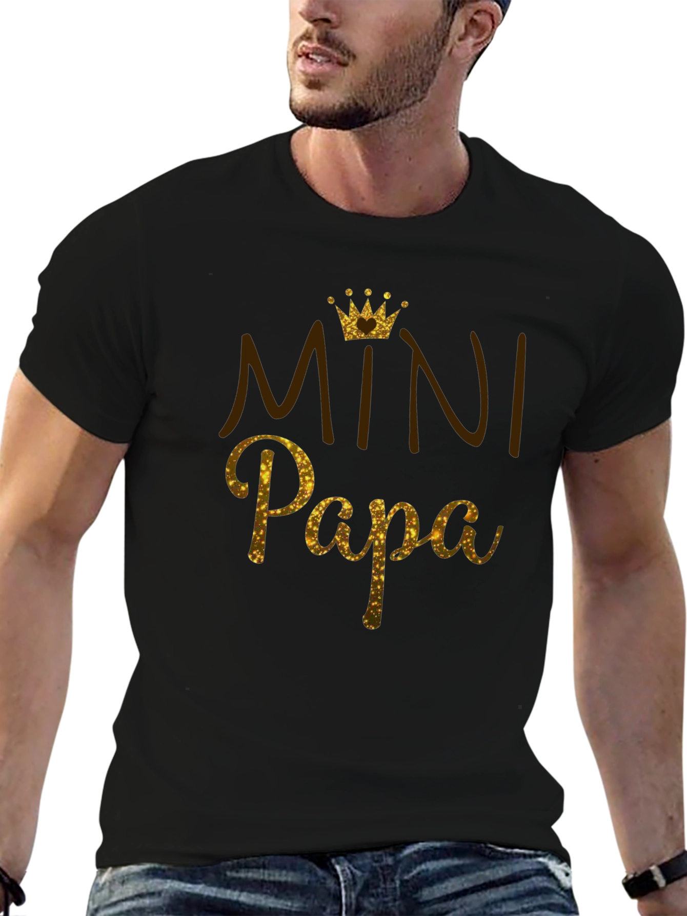 Black Mini Papa T-Shirt - Gold Glitter view 6