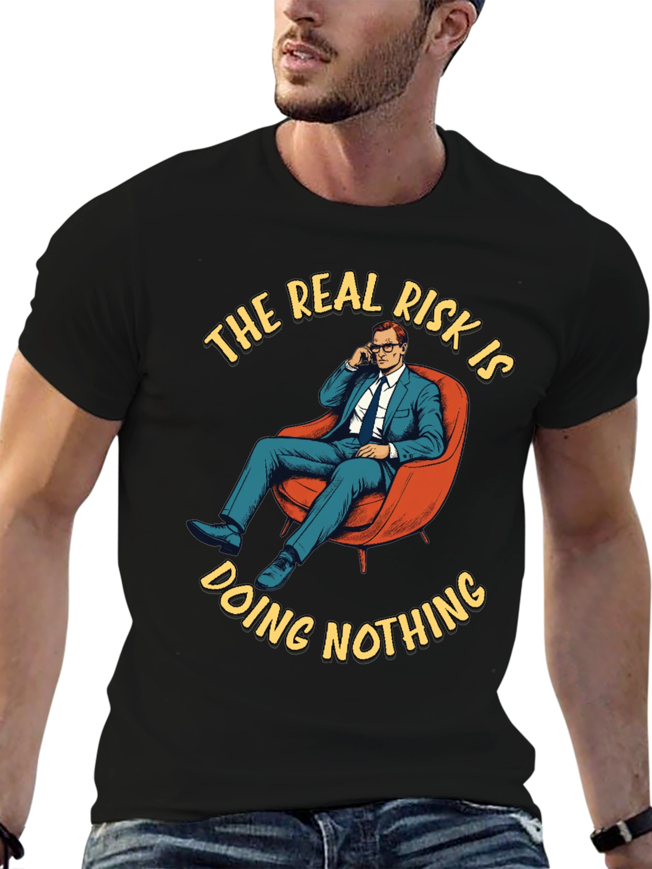 Black The Real Risk T-Shirt - Doing Nothing Graphic Tee view 6