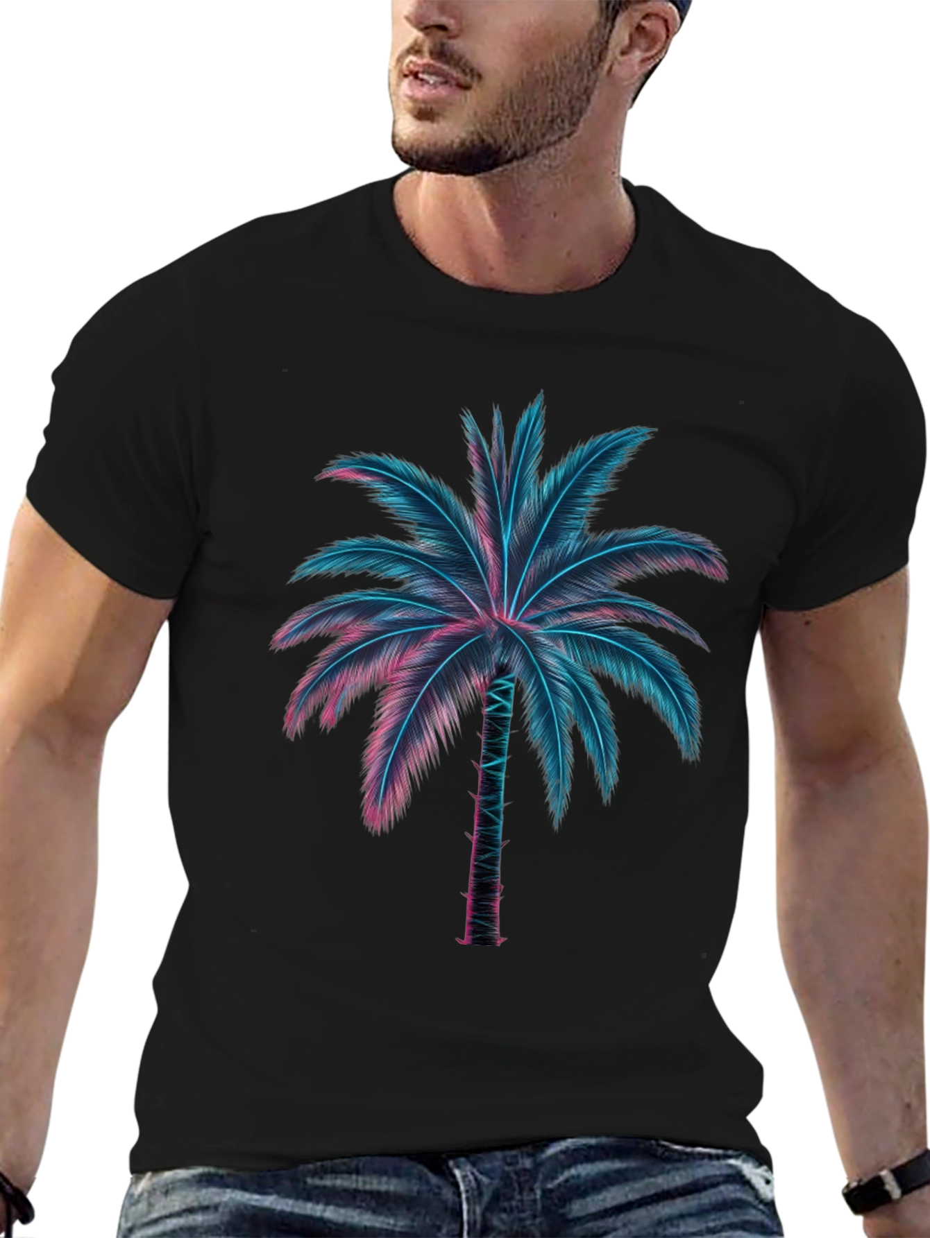 Black Neon Palm Tree Graphic Tee view 6