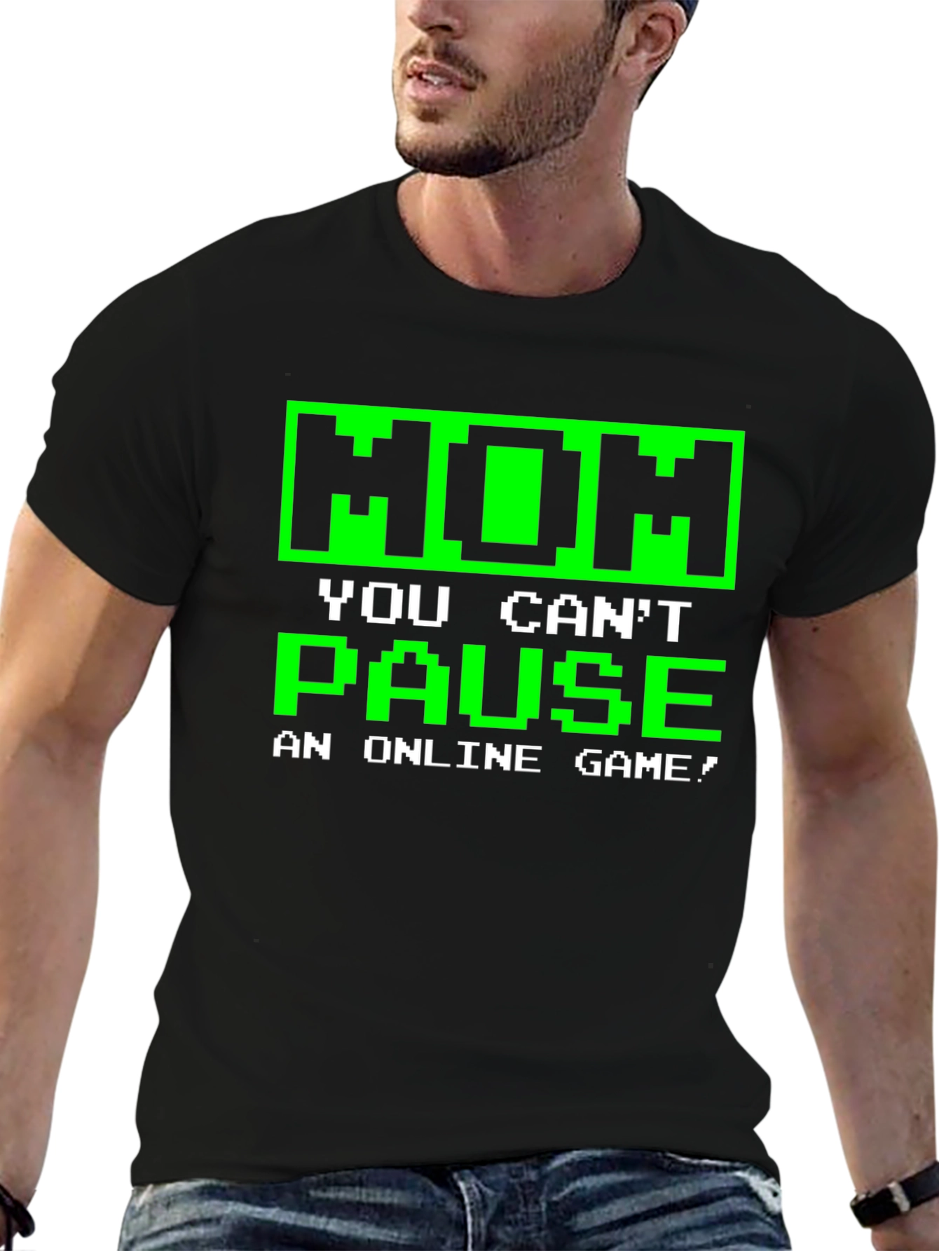 Black Gamer T-Shirt - Mom You Can't Pause view 6