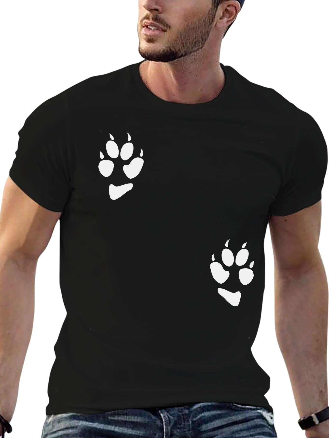 Paw Print Graphic Tee - Stylish Black T-Shirt - 6