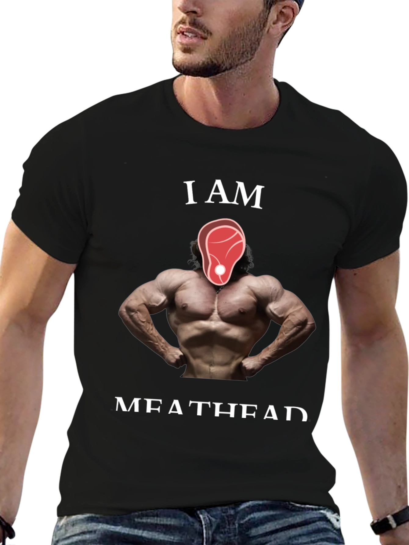 Black I AM MEATHEAD Graphic T-Shirt - Funny Muscle Tee view 6