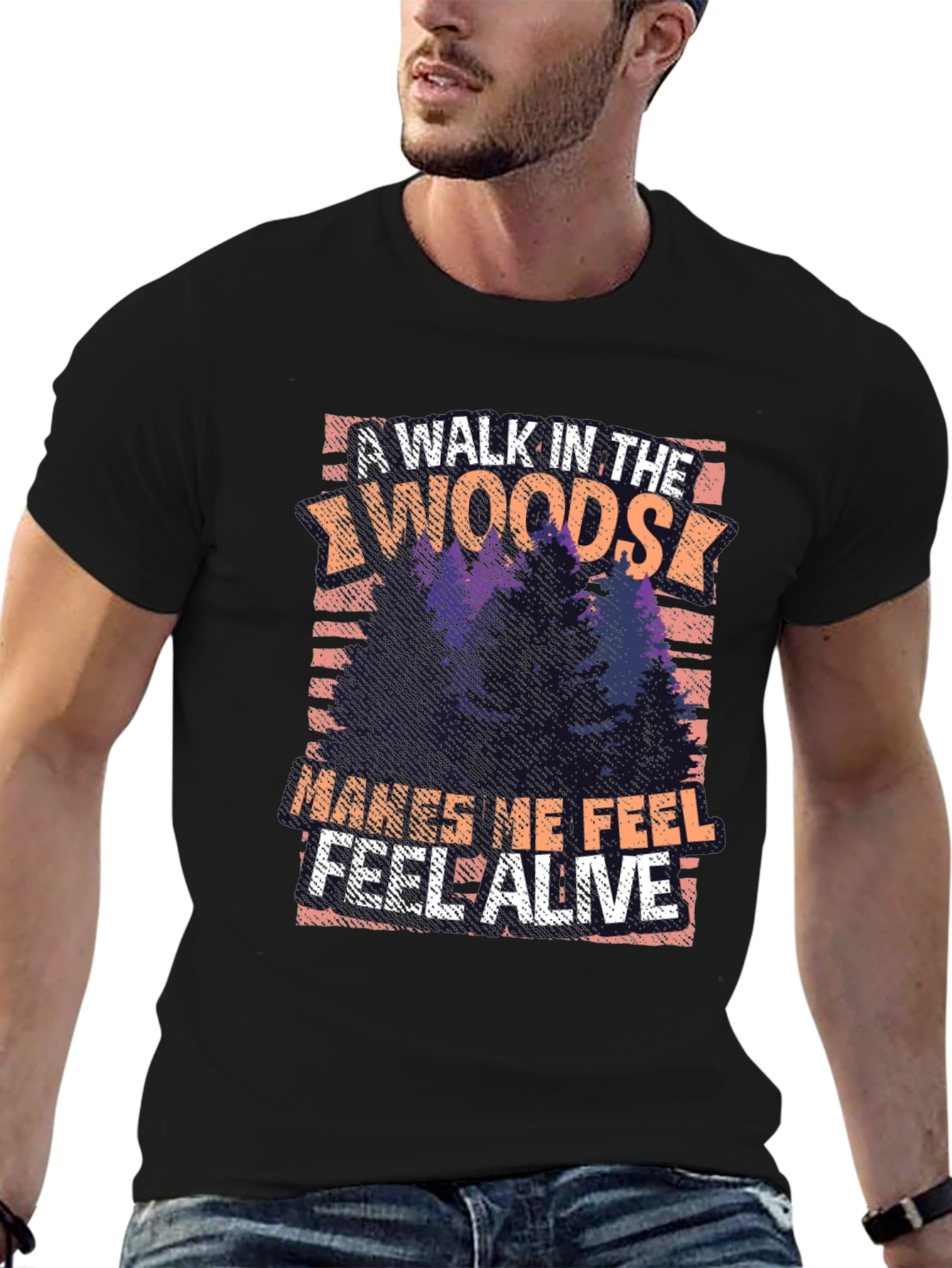 Black Nature Lover's Walk in the Woods Black T-Shirt view 6