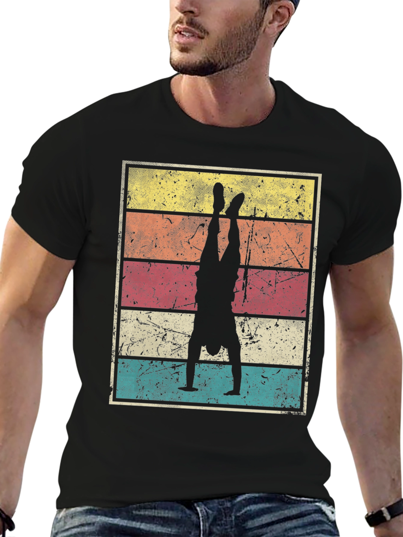 Black Retro Handstand Graphic T-Shirt view 6