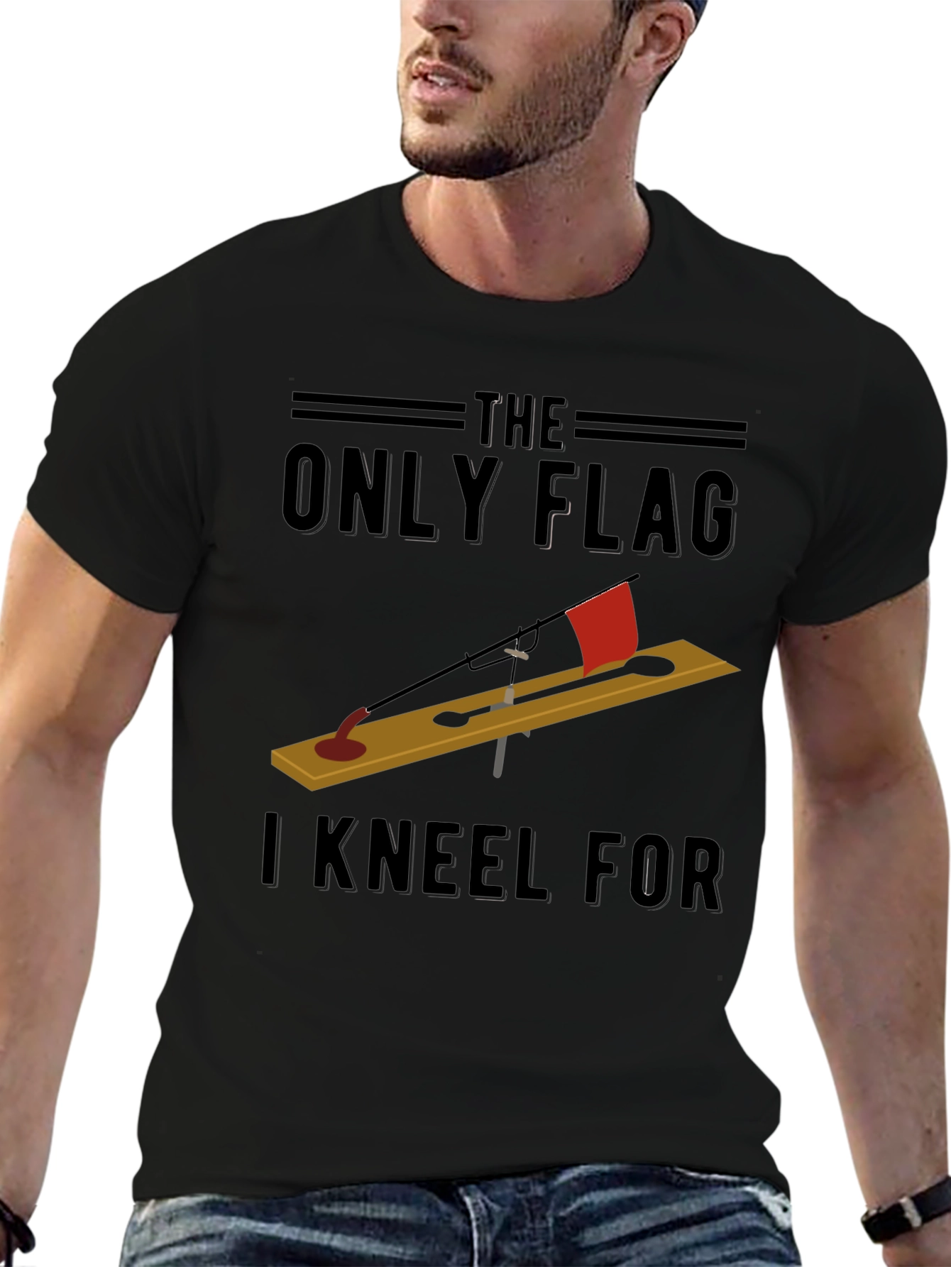 Black The Only Flag I Kneel For T-Shirt - Ice Fishing view 6