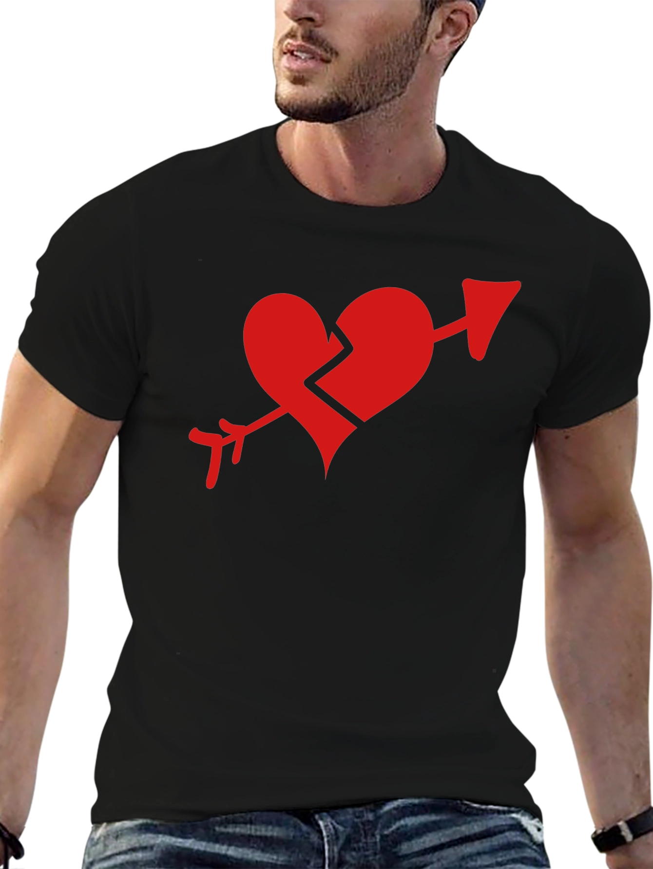 Black Broken Heart Arrow Graphic Tee - Mens T-Shirt view 6