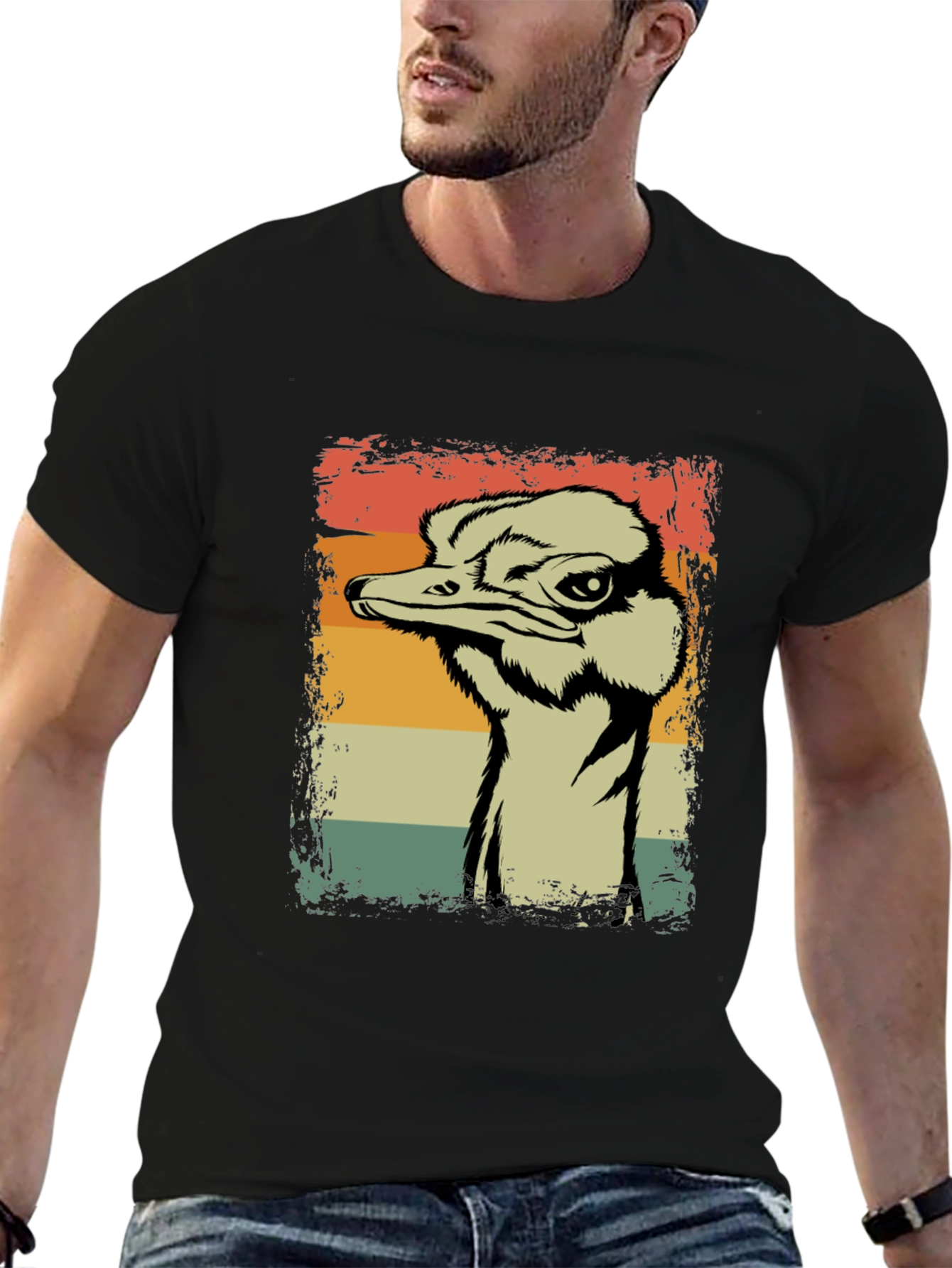 Black Retro Ostrich T-Shirt - Vintage Style view 6