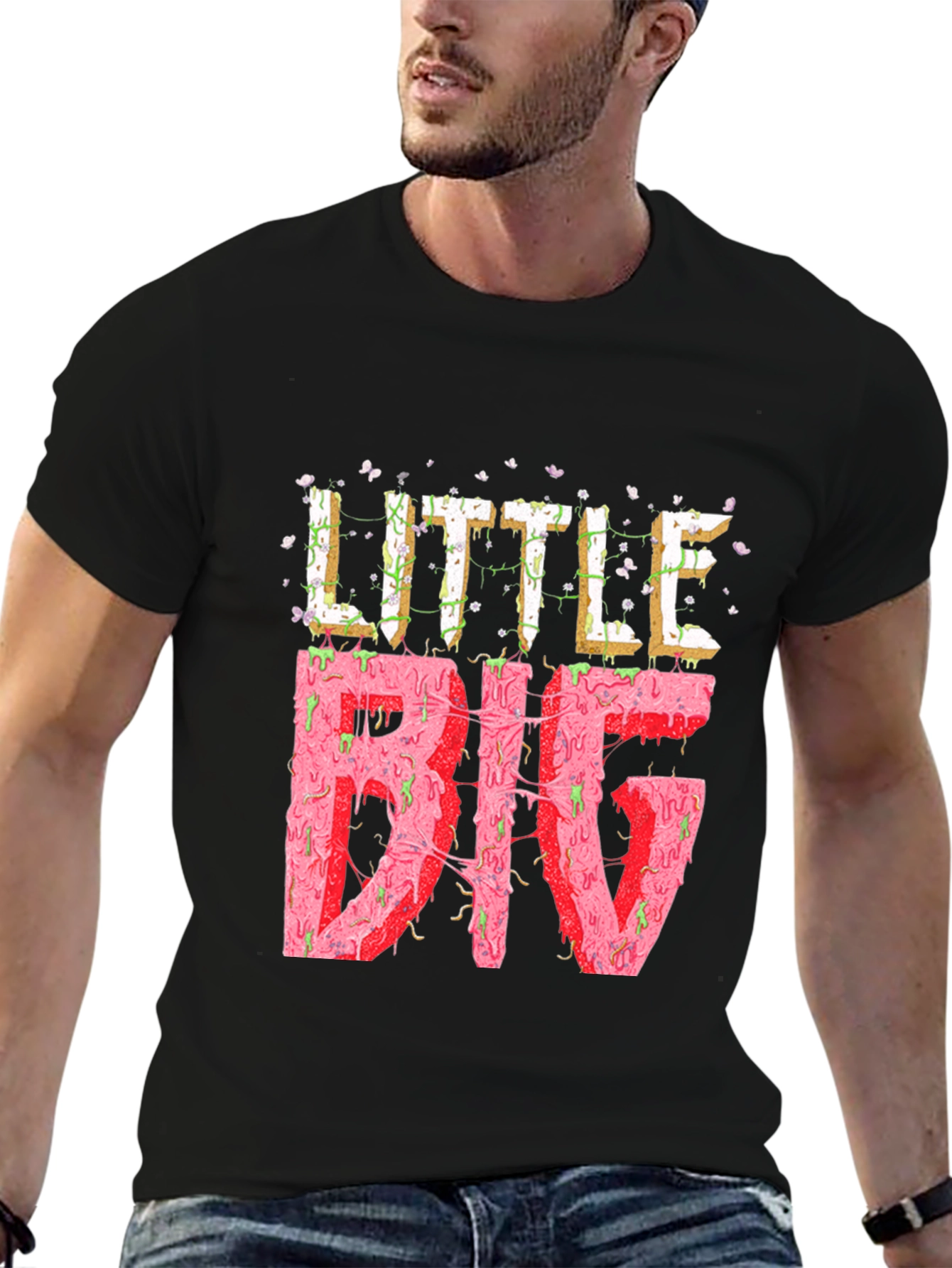 Black Little Big Graphic Tee - Statement T-Shirt view 6