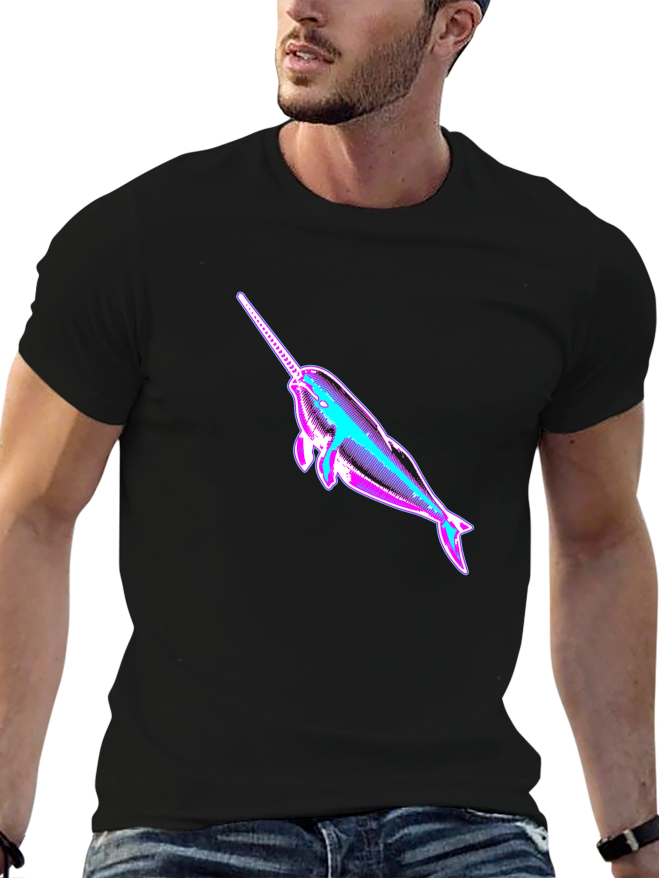Black Narwhal Graphic Print Black T-Shirt view 6
