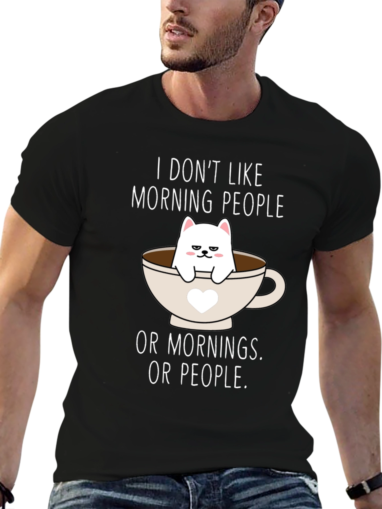Black Grumpy Cat Coffee T-Shirt - I Don't Like Mornings view 6