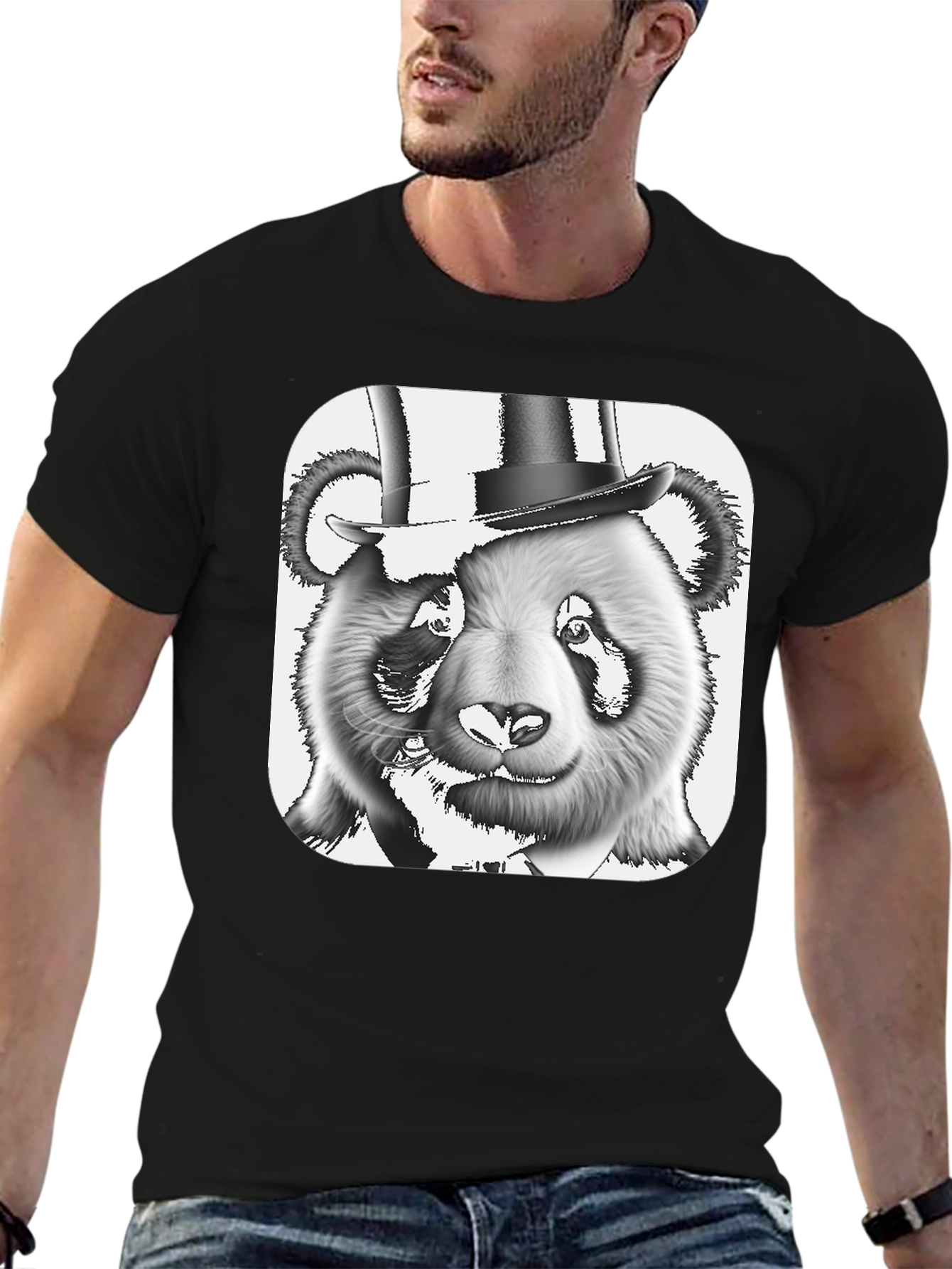 Black Panda Bear Top Hat T-Shirt - Stylish Graphic Tee view 6