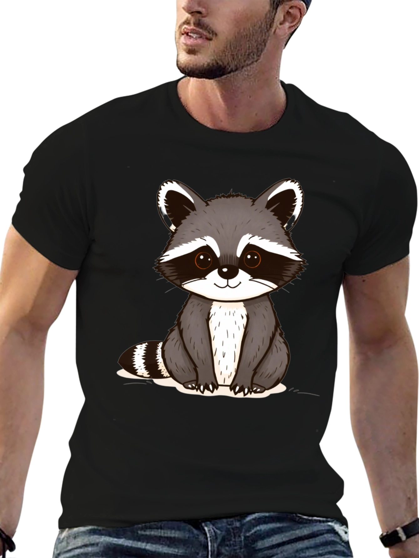 Black Cute Raccoon Graphic T-Shirt - Unisex Casual Tee view 6
