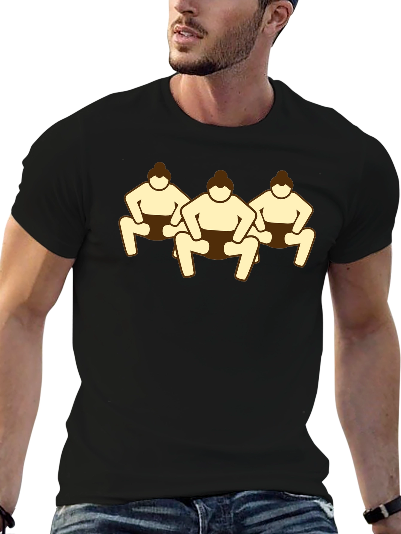 Black Sumo Wrestlers Graphic Tee - Black Cotton T-Shirt view 6