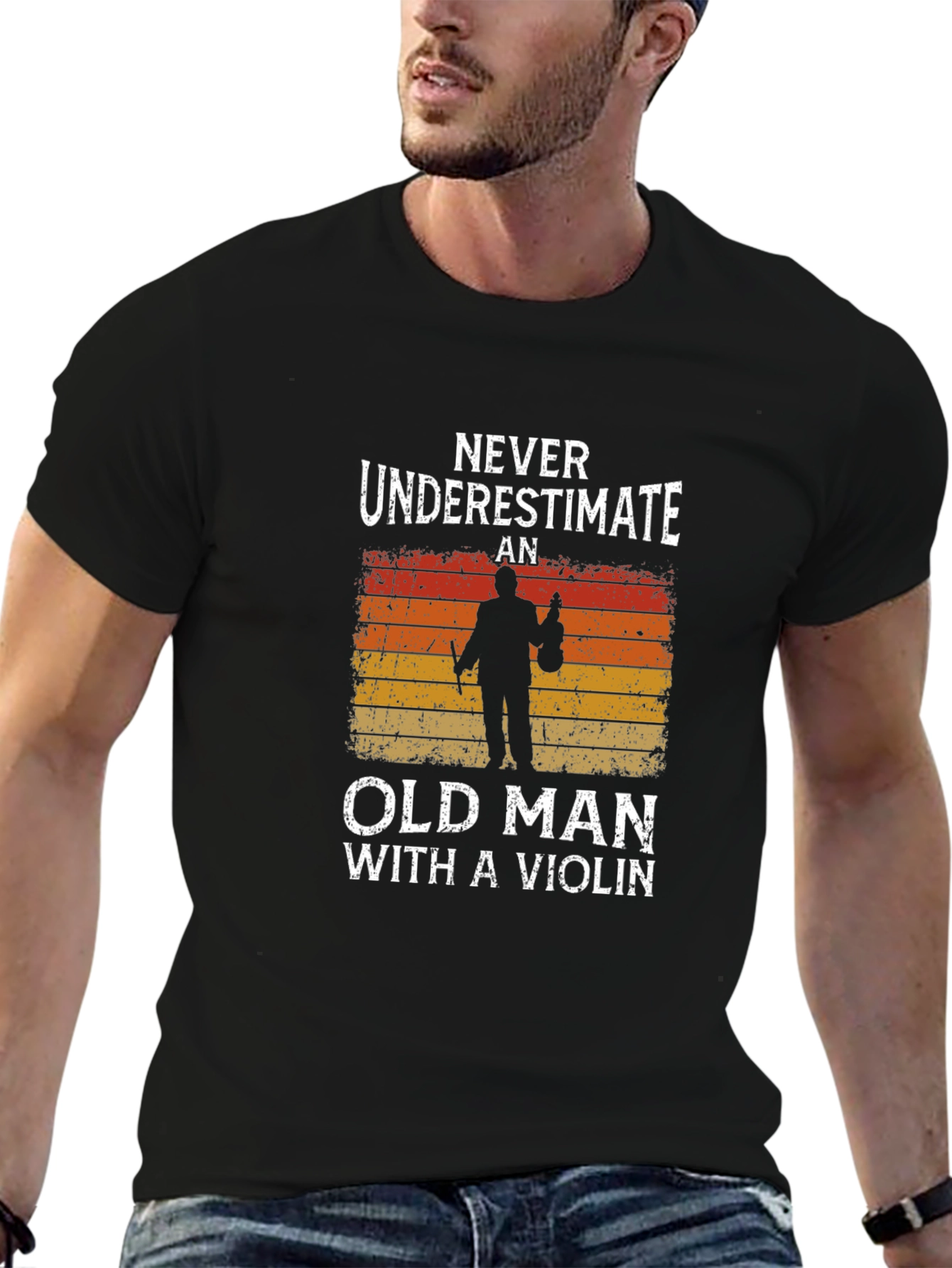 Black Old Man Violinist Graphic Tee - Music Lover T-Shirt view 6