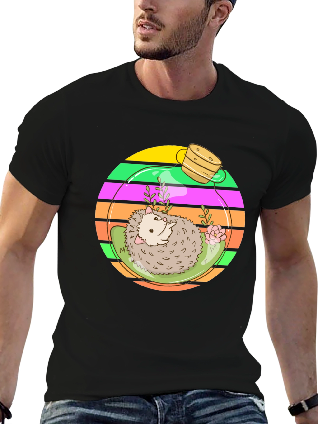 Black Hedgehog Terrarium Graphic Tee - Novelty T-Shirt view 6