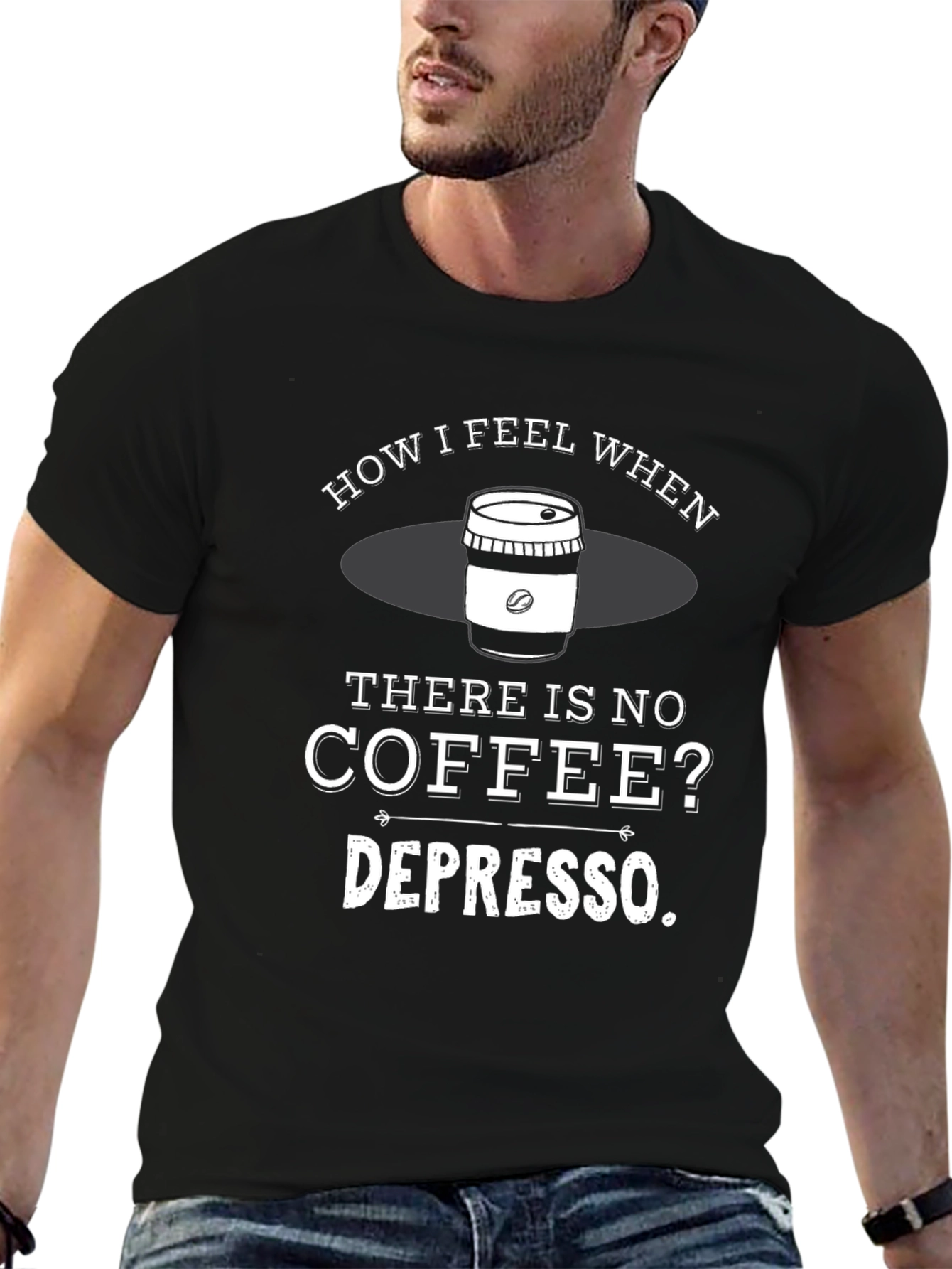 Black Funny Coffee Depresso T-Shirt view 6