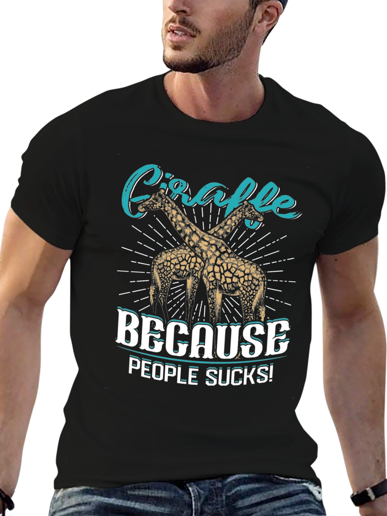 Black Giraffe Lover T-Shirt - Because People Suck Graphic Tee view 6