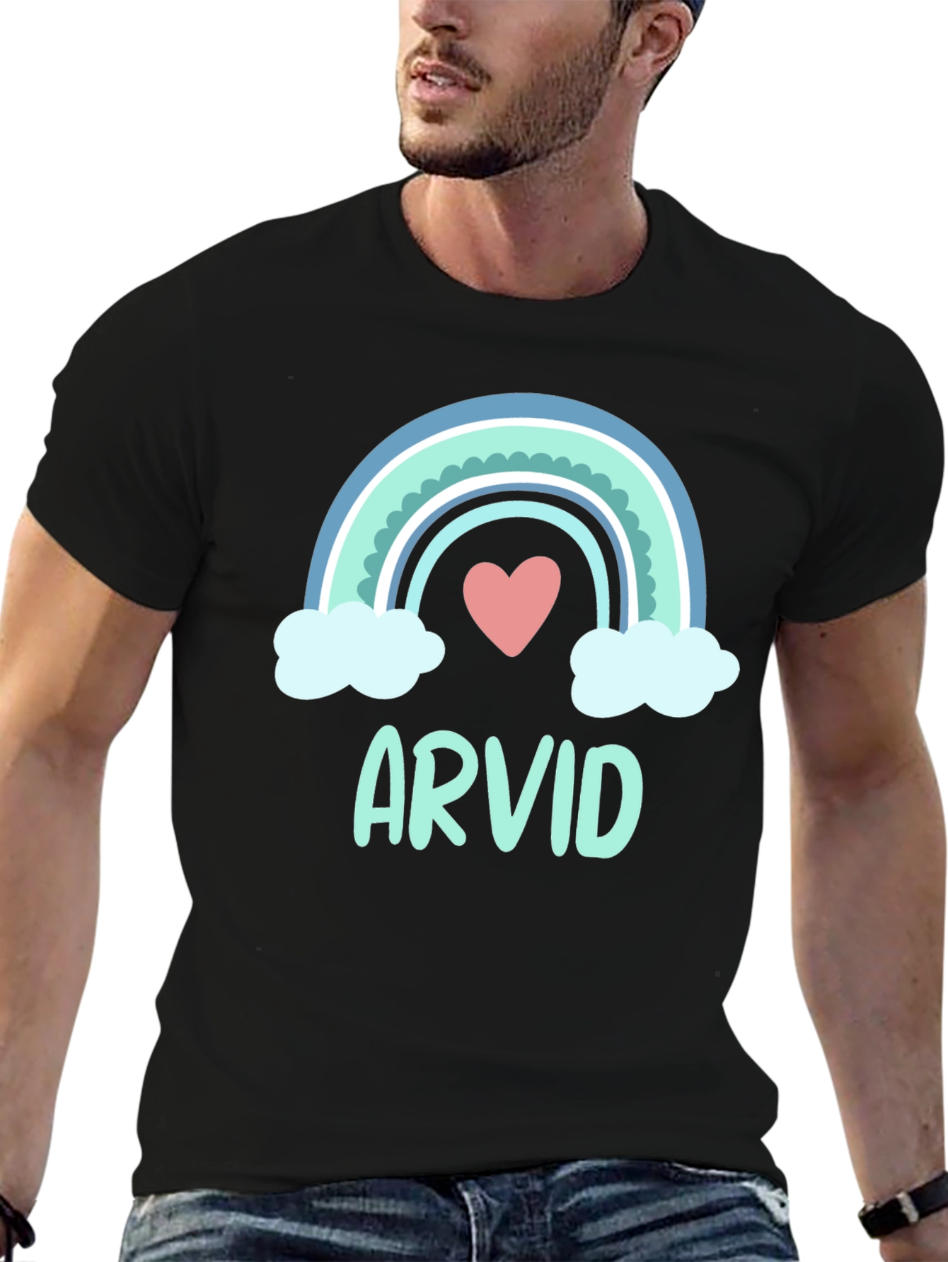Black Arvid Rainbow Heart Graphic Black T-Shirt view 6