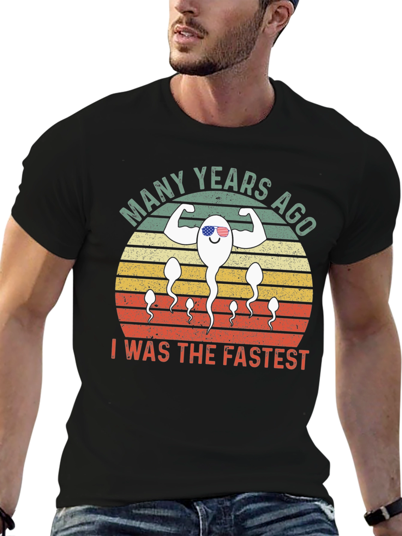Black Funny "Fastest" Sperm Graphic T-Shirt view 6