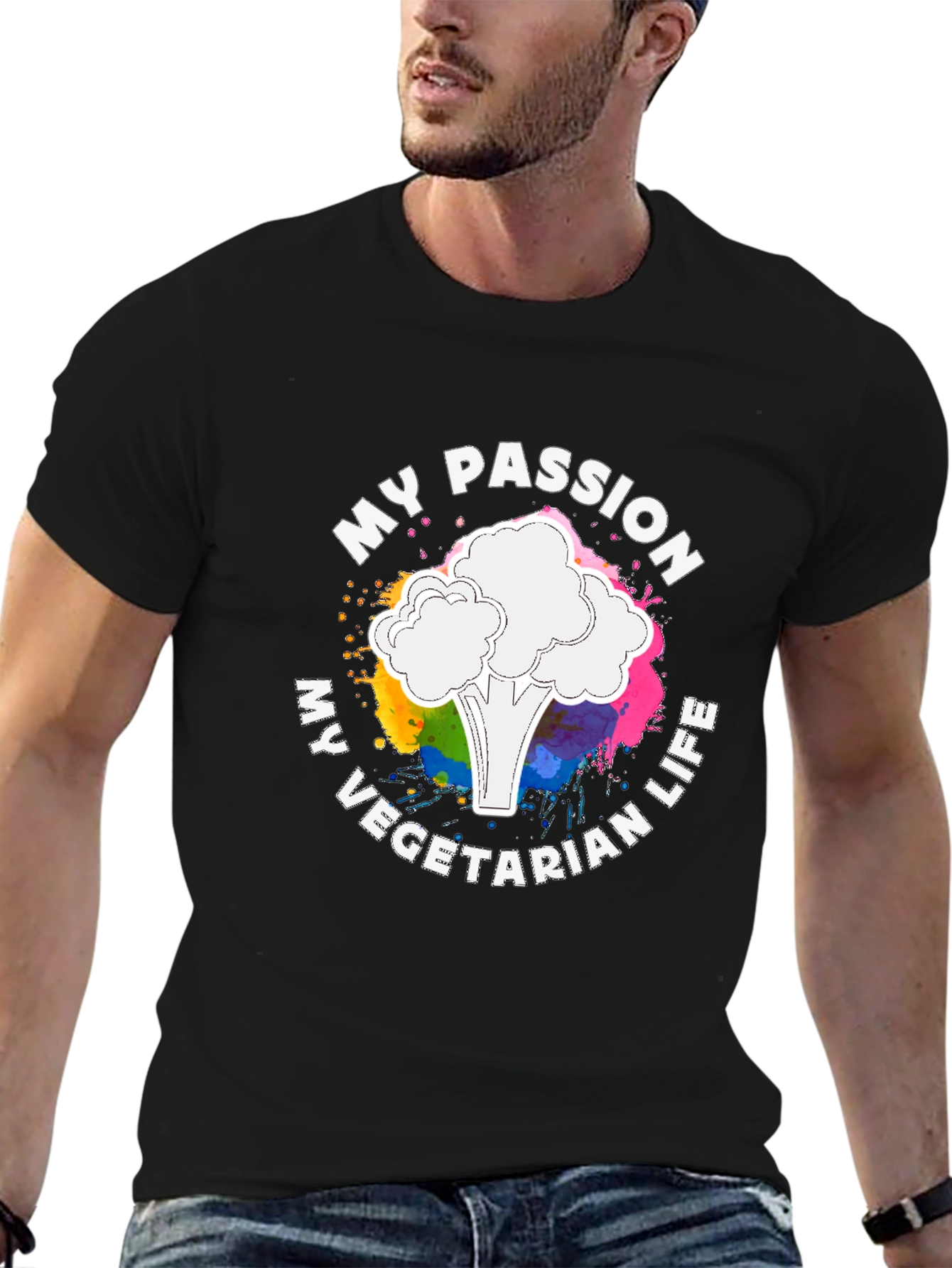 Black My Passion Vegetarian Life T-Shirt view 6