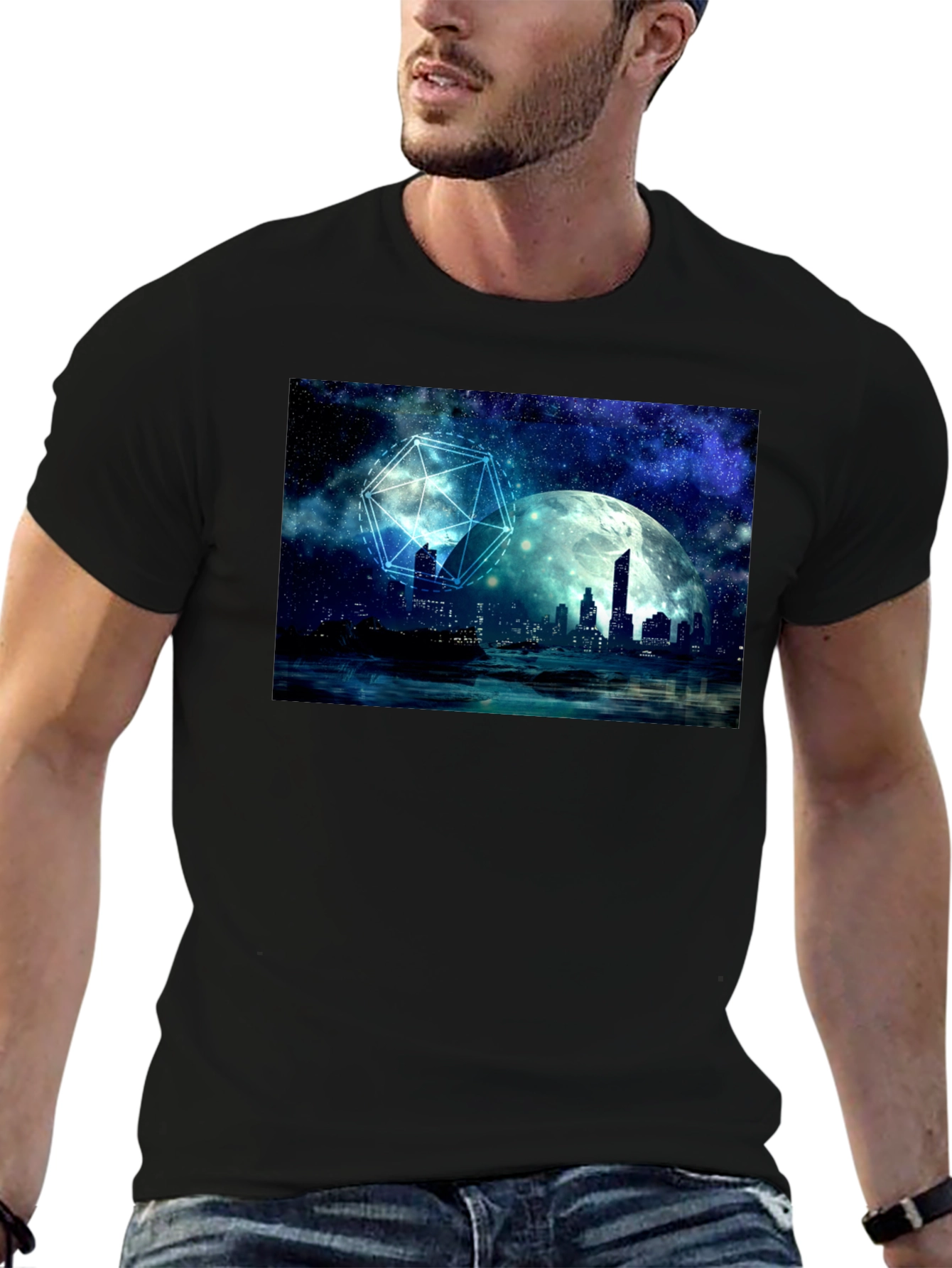 Black Celestial Cityscape Graphic Tee view 6
