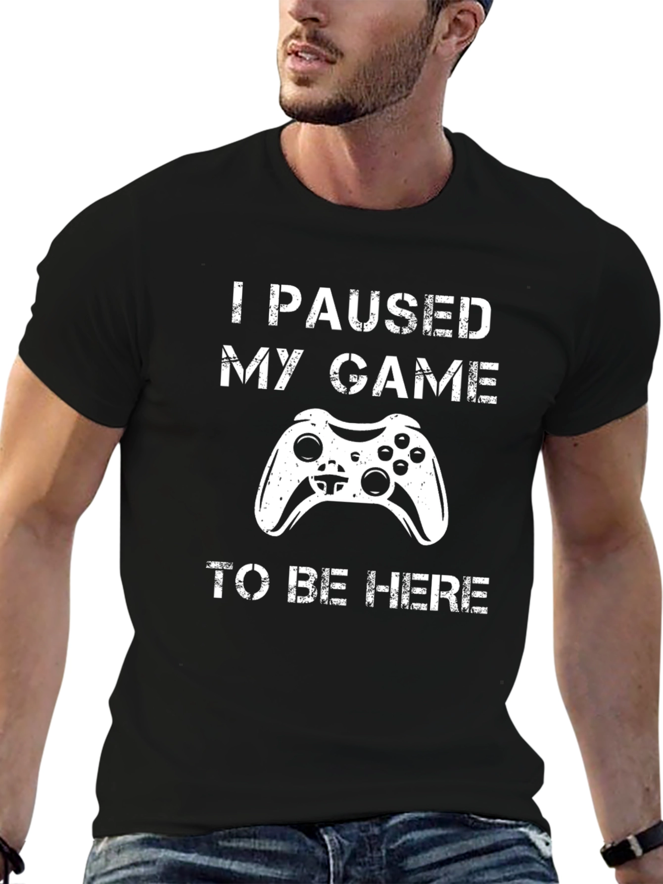 Black I Paused My Game to Be Here Black T-Shirt view 6