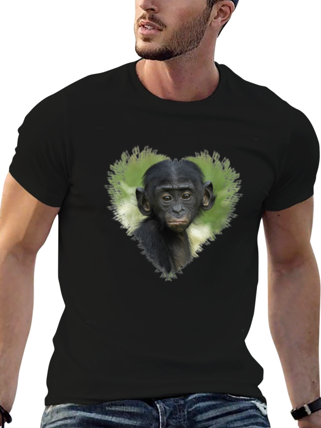 Black Bonobo Heart T-Shirt - Black Cotton Tee view 6