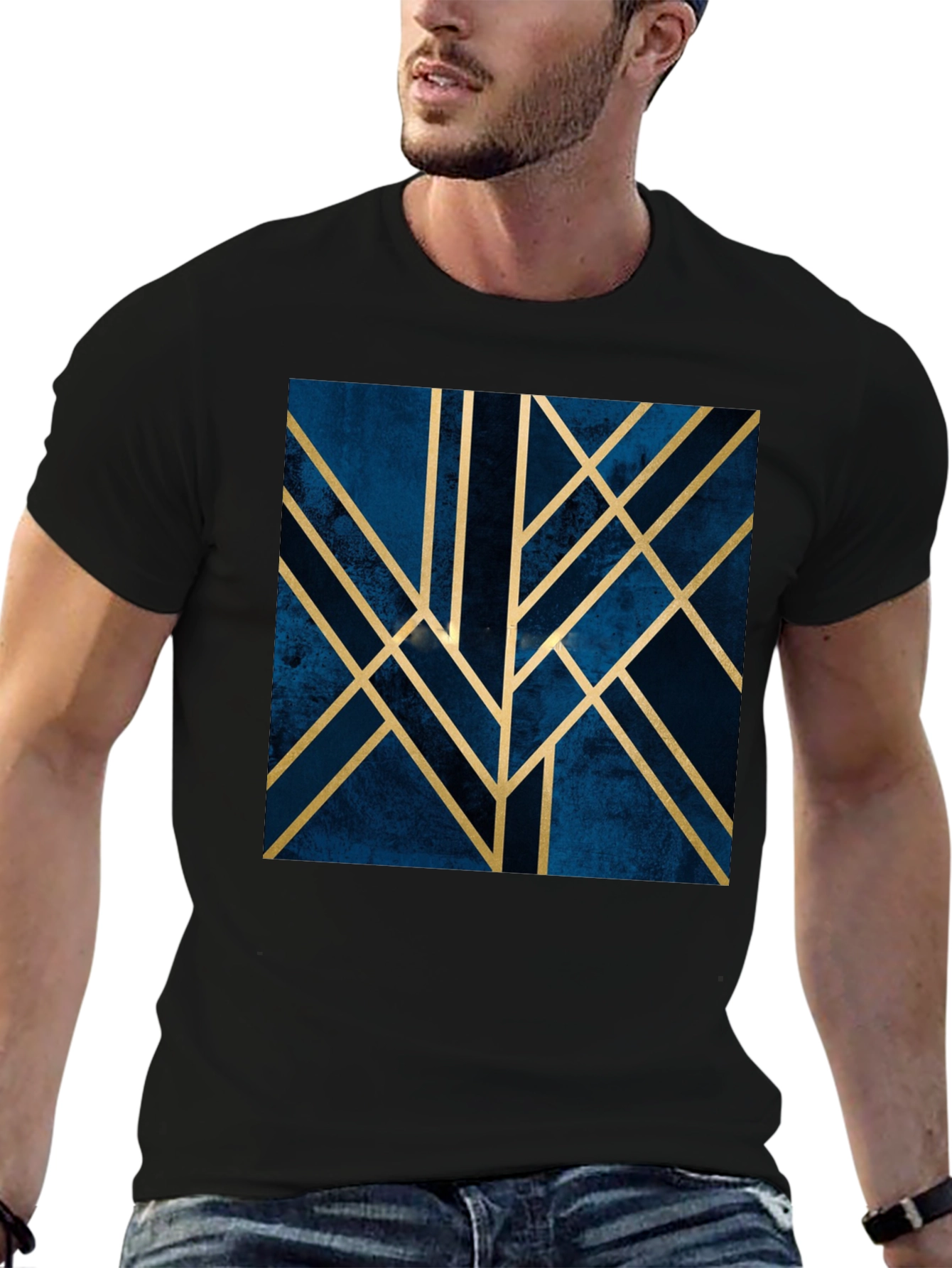 Black Geometric Art Deco Graphic Tee - Modern Style Shirt view 6