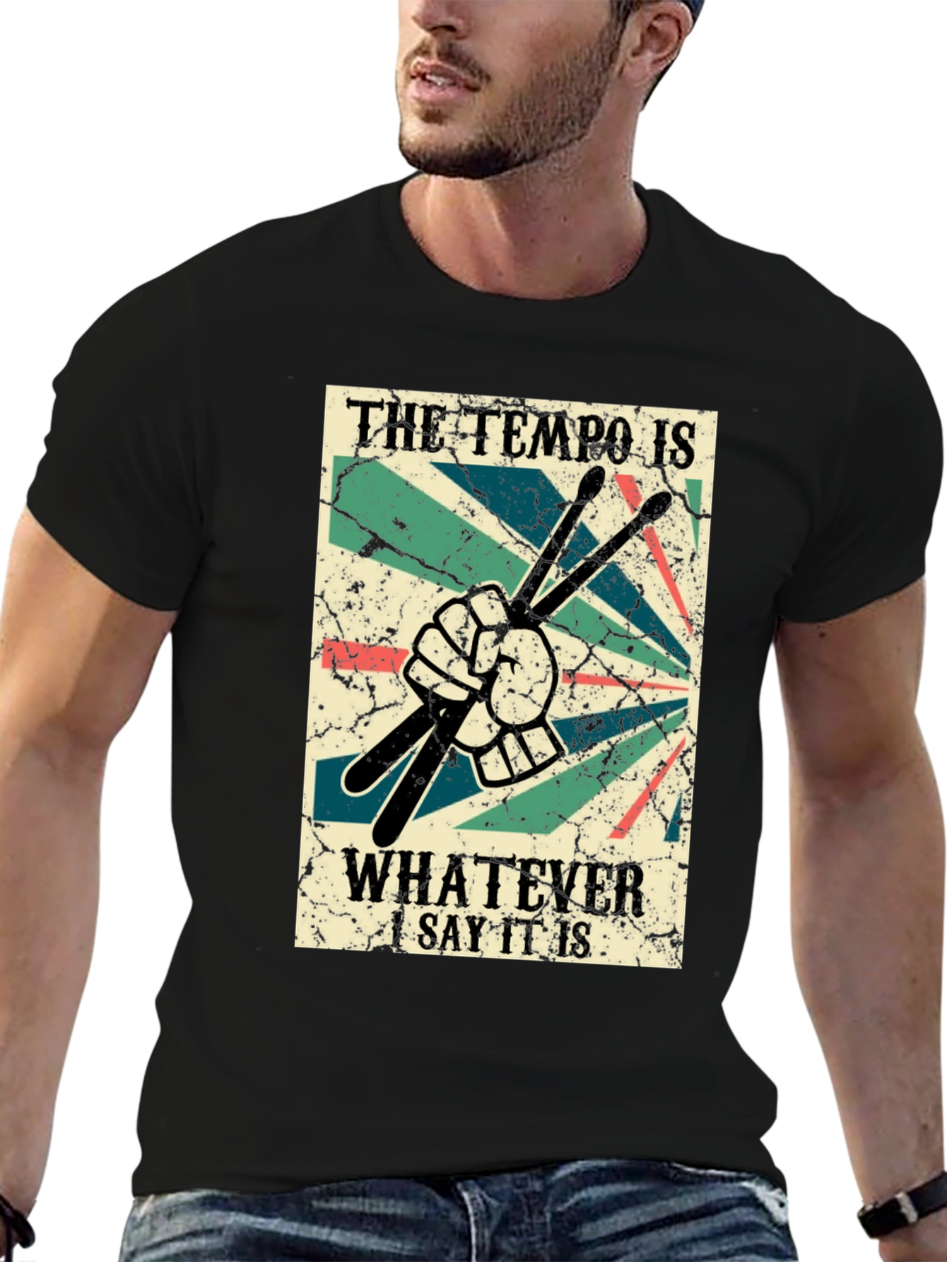 Black The Tempo is Whatever I Say It Is Drummer T-Shirt view 6