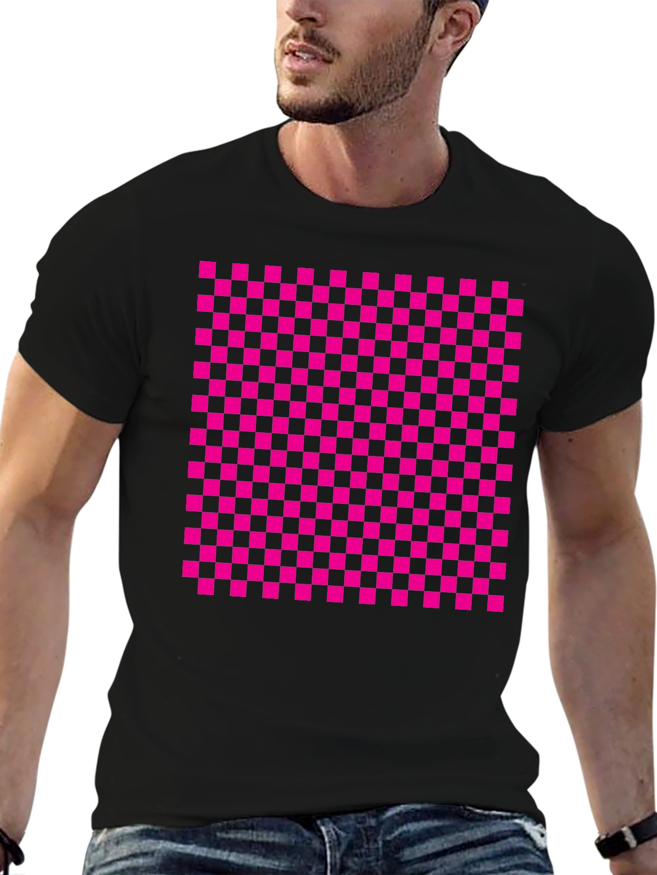 Black Checkerboard Graphic Tee - Retro Style view 6