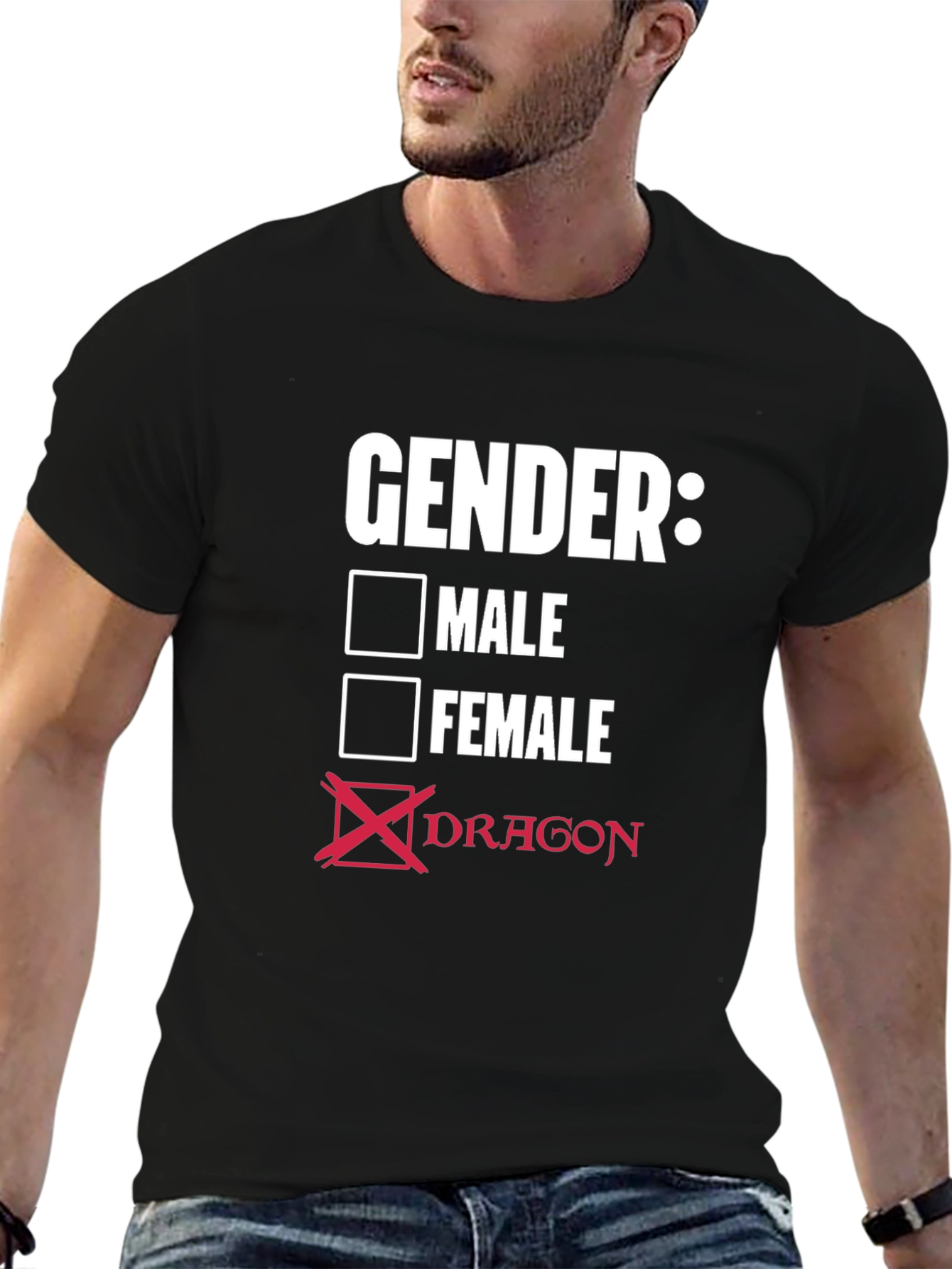 Black Gender Dragon T-Shirt - Humorous Graphic Tee view 6