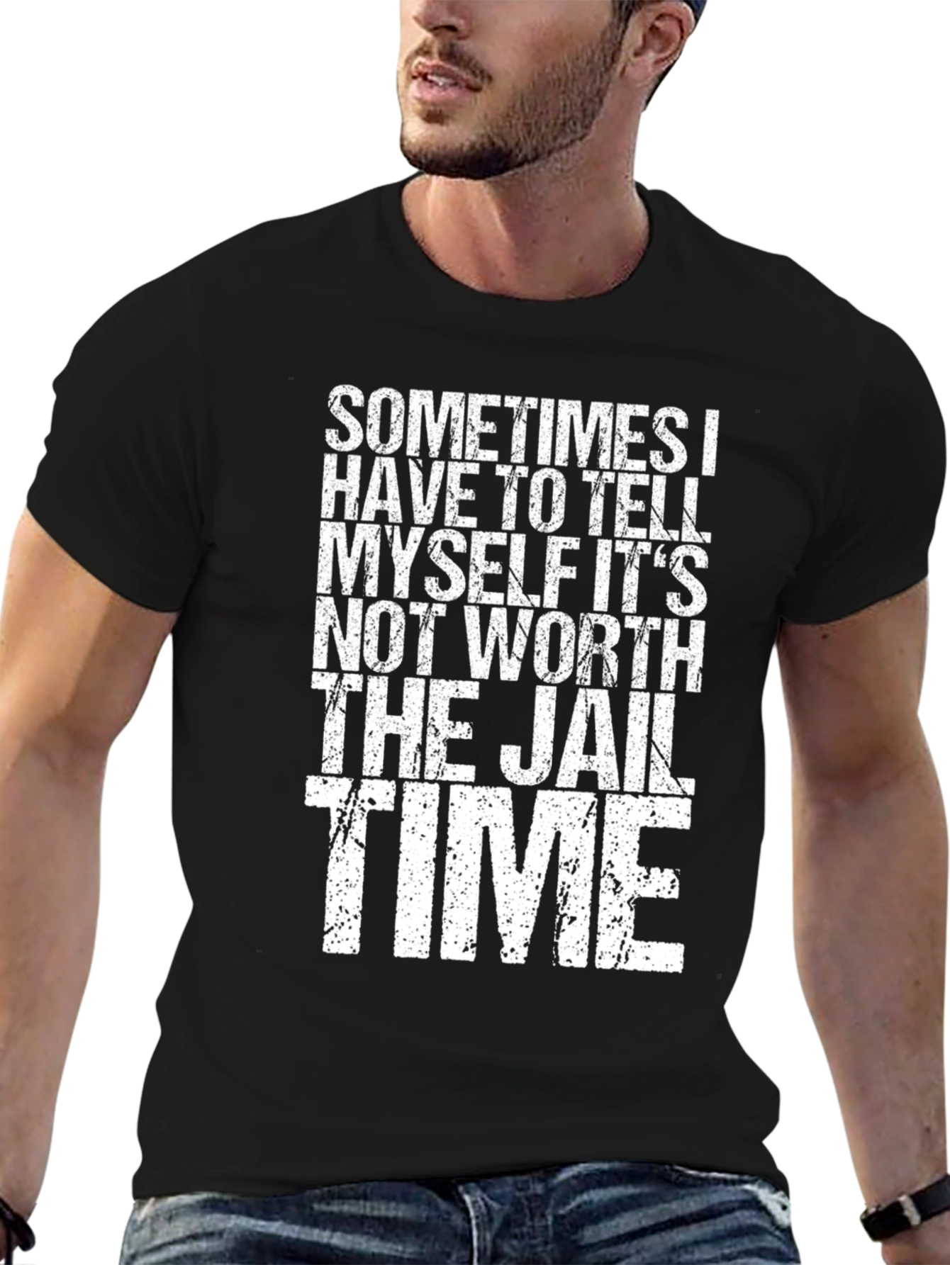 Black Funny Jail Time Graphic Tee - Mens Humor T-Shirt view 6