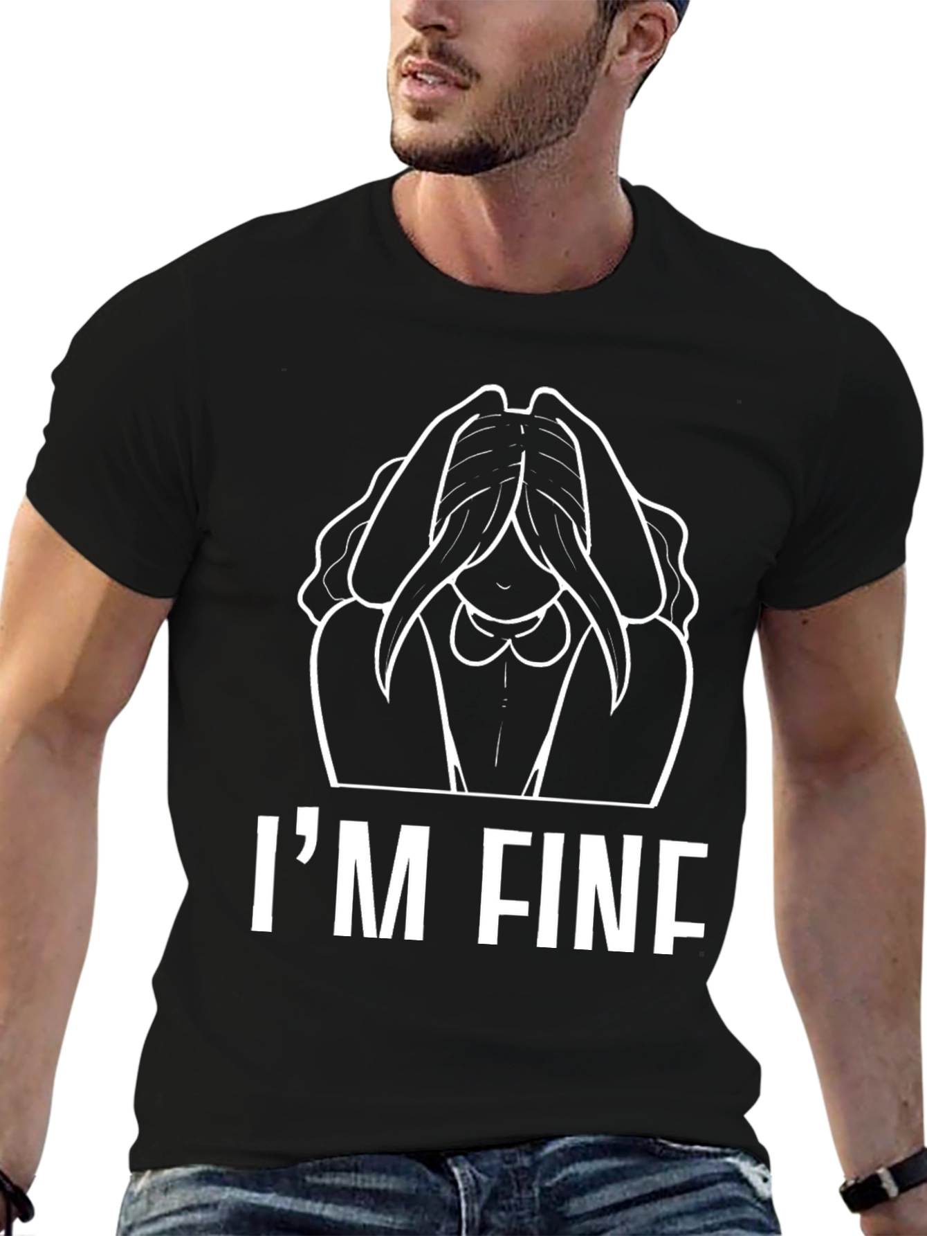 Black I'm Fine T-Shirt - Funny Graphic Tee view 6