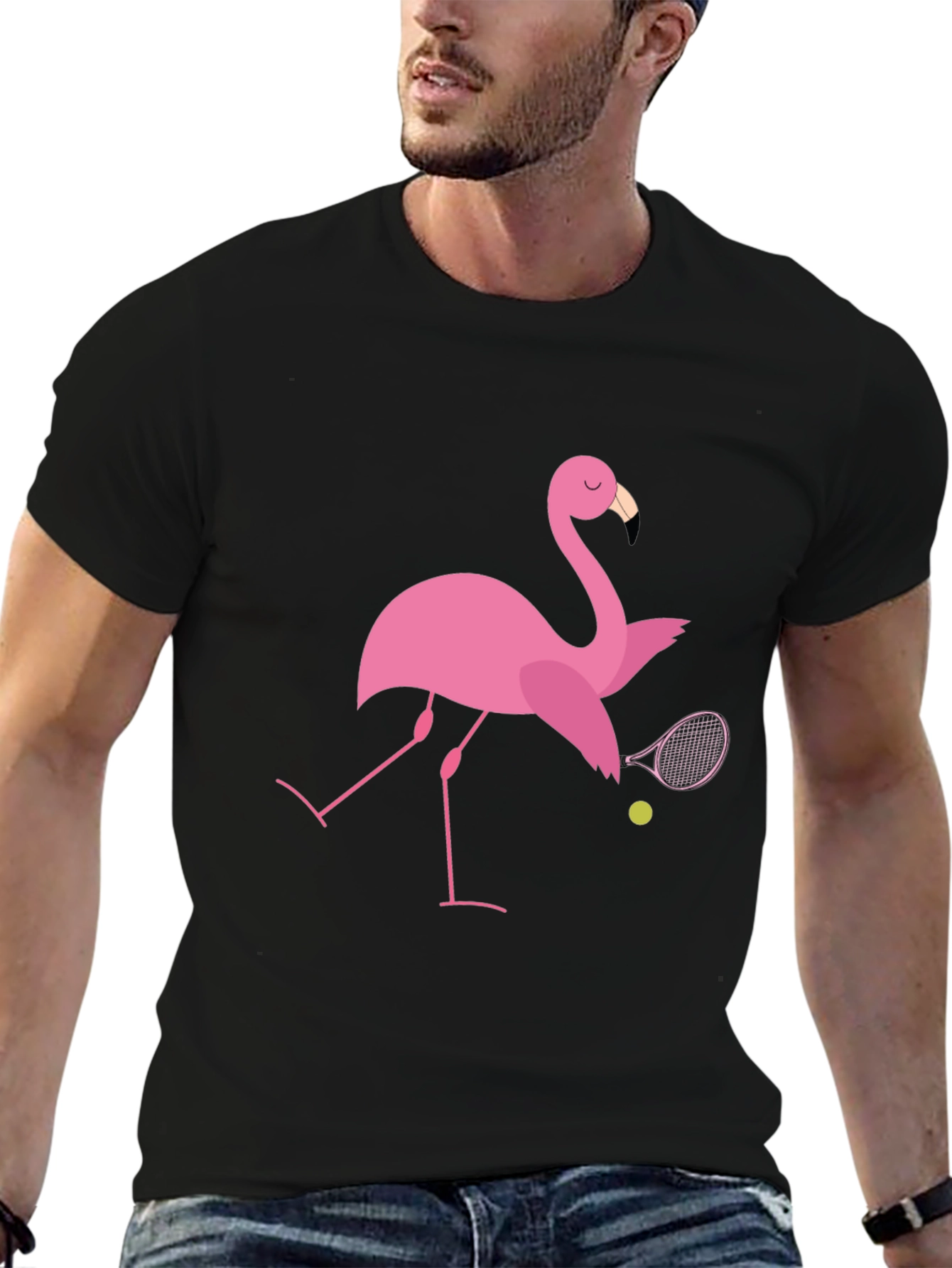 Black Flamingo Tennis T-Shirt: Quirky Design, Premium Comfort view 6